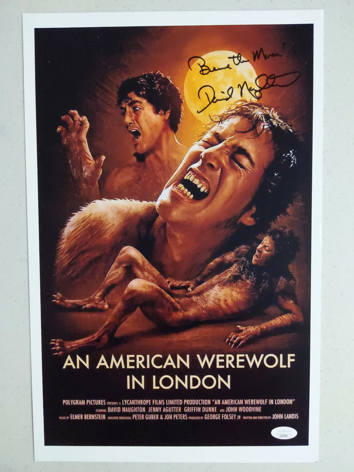 David Naughton — David NAUGHTON Signed American Werewolf in London 11x17 Movie Poster BAS JSA A
