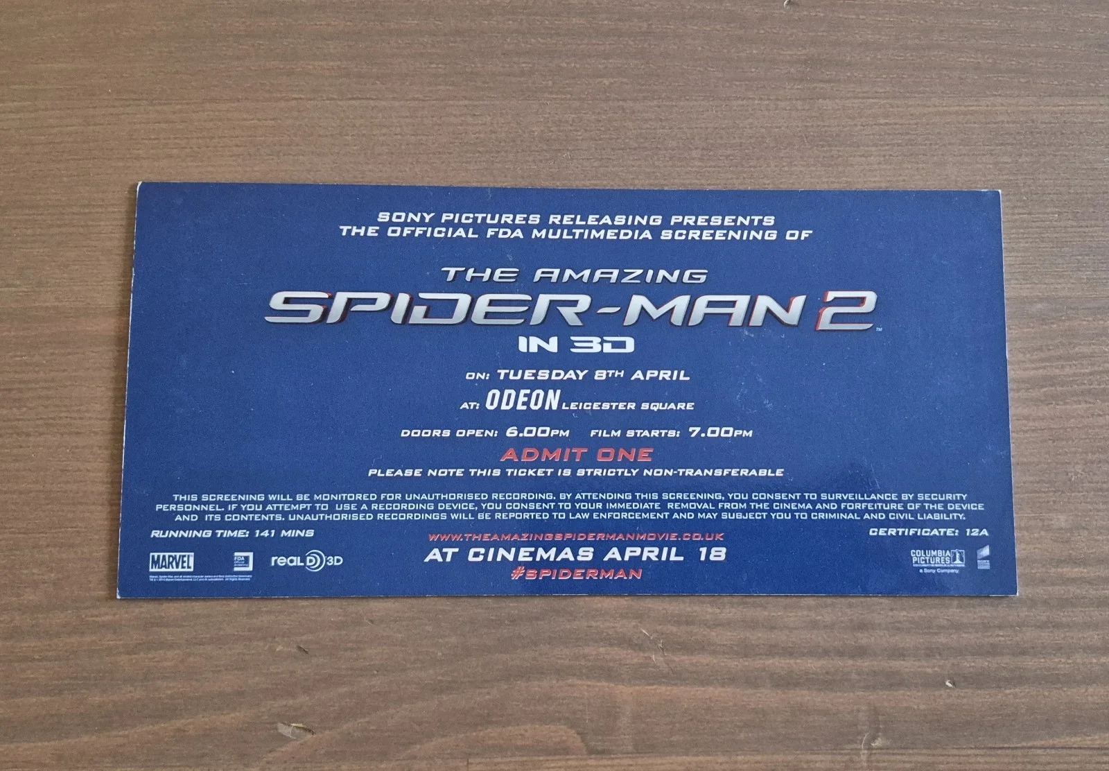 The Amazing Spider-Man 2 - RARE UK Screening Ticket- Andrew Garfield - LOOK!, image 3