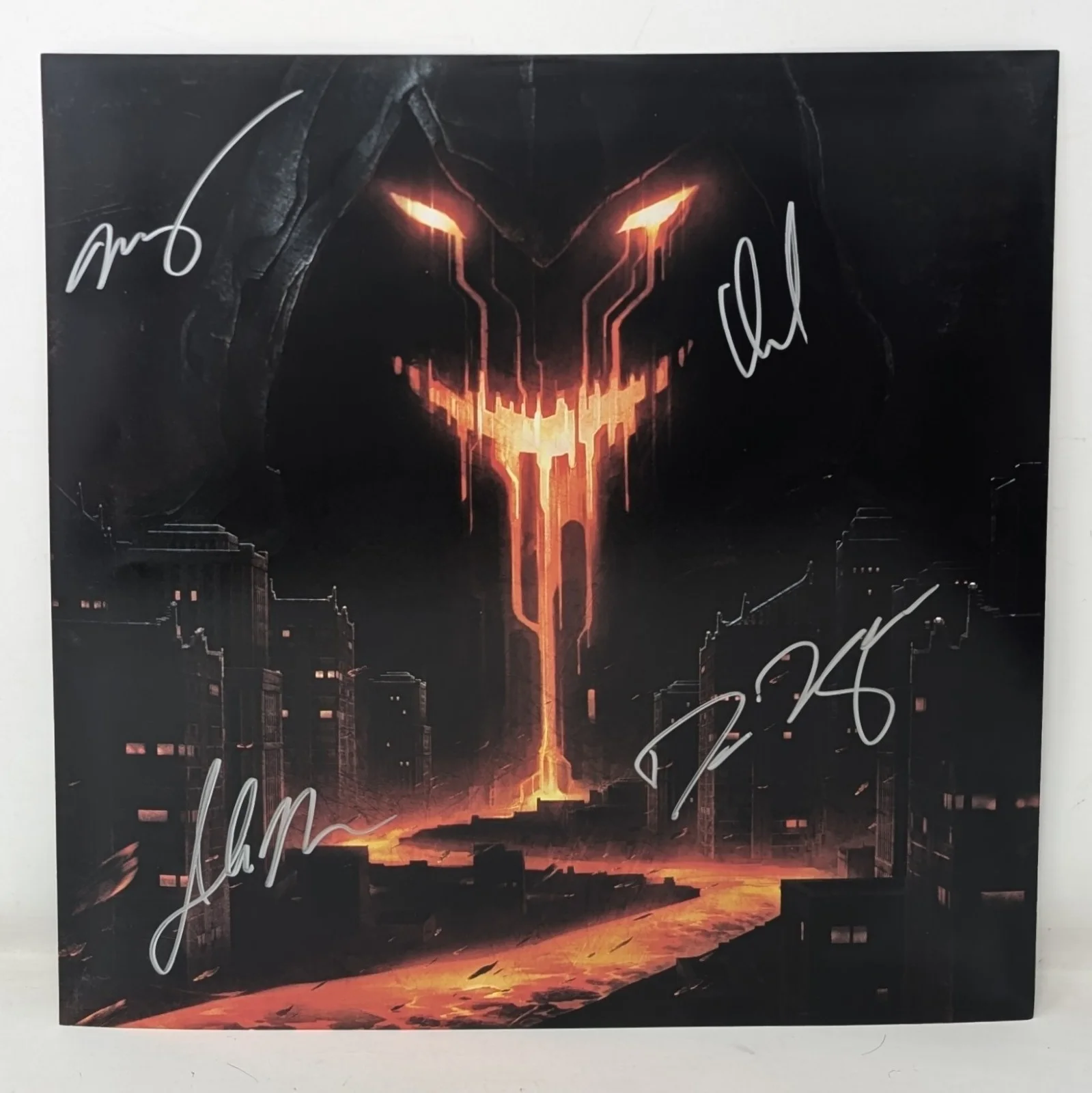 David Draiman Dan Donegan Mike Wengren John Moyer — Disturbed Signed Print Divisive Red Translucent Vinyl Record Autographed 2022, image 2