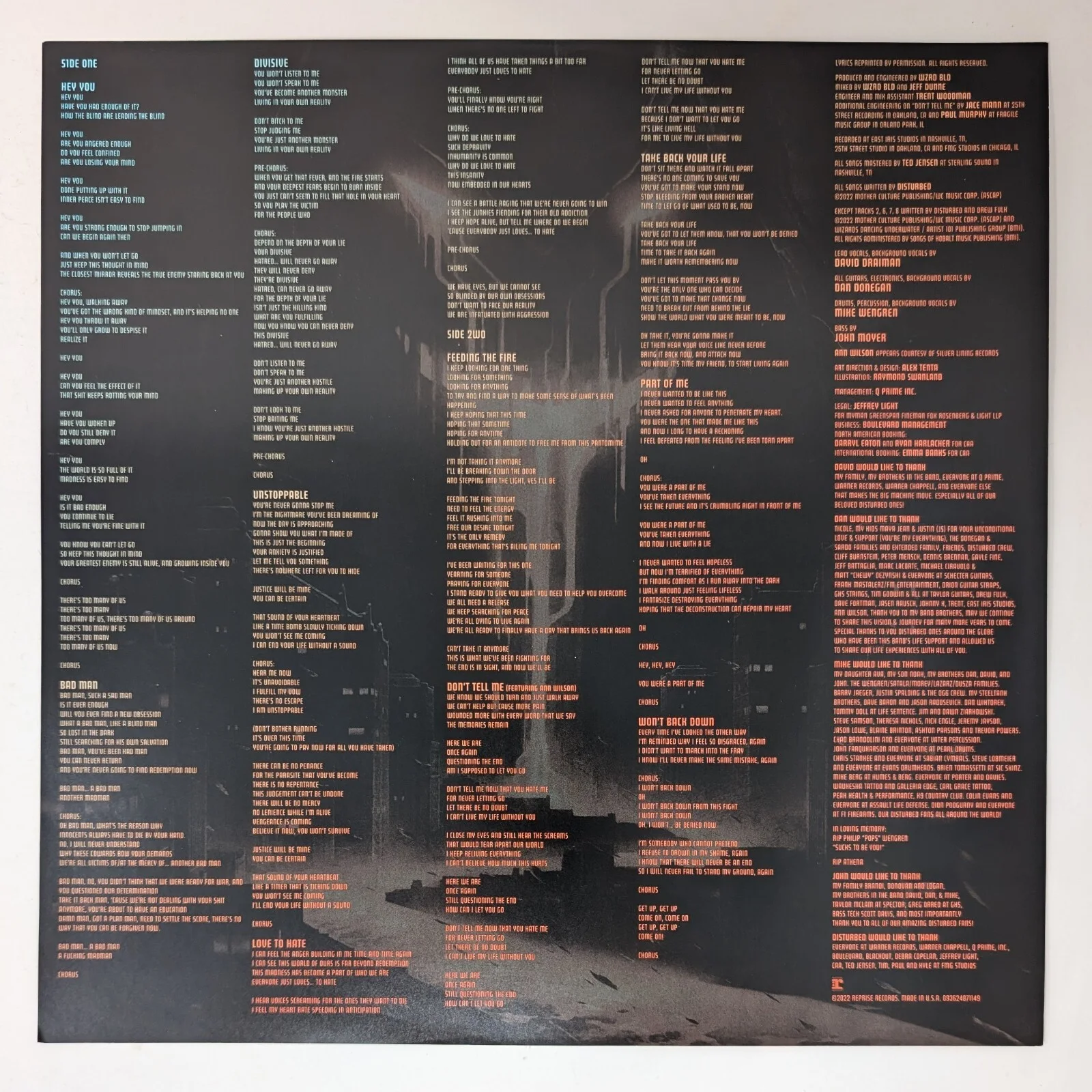 David Draiman Dan Donegan Mike Wengren John Moyer — Disturbed Signed Print Divisive Red Translucent Vinyl Record Autographed 2022, image 5