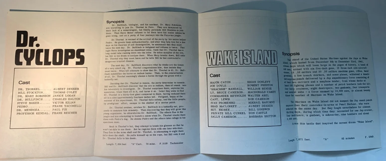 Dr. Cyclops & Wake Island Vintage 1950s Double Feature UK 4 Page Press Kit, изображение 2