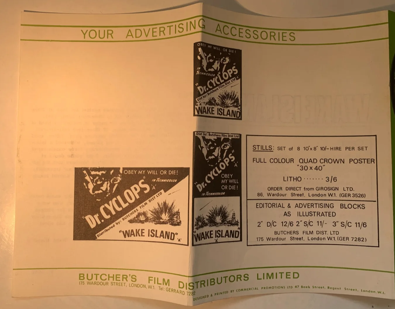 Dr. Cyclops & Wake Island Vintage 1950s Double Feature UK 4 Page Press Kit, изображение 5