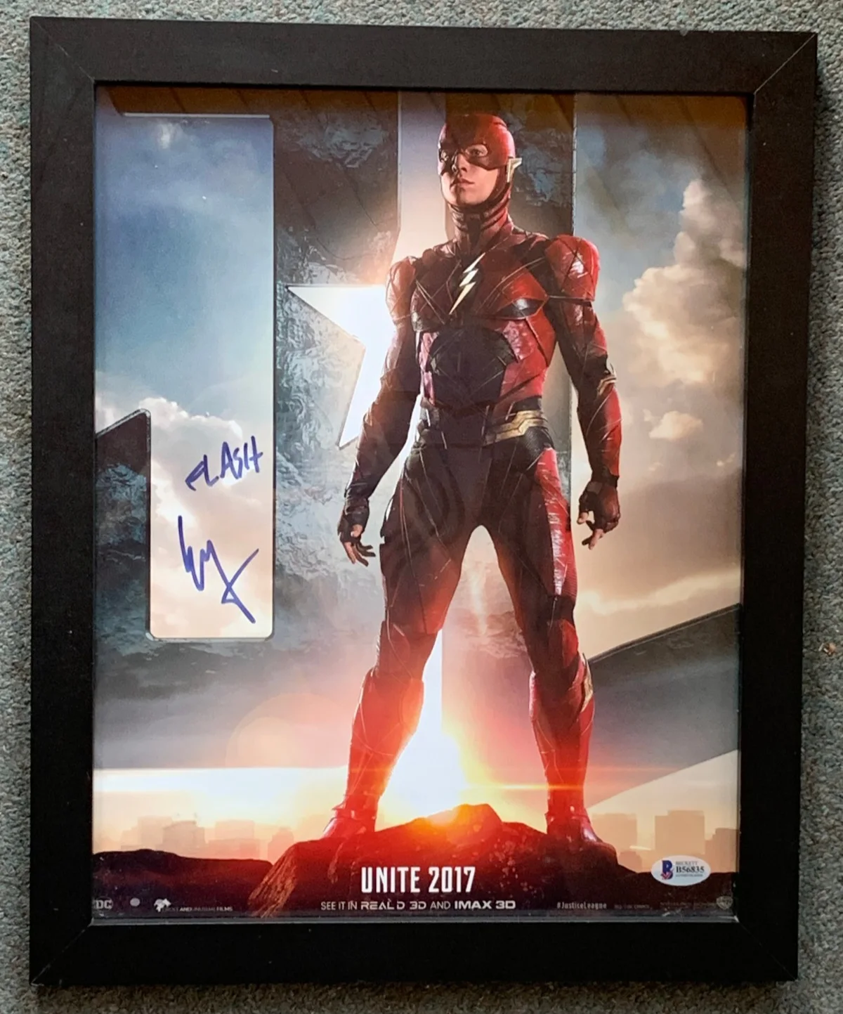 Ezra Miller — Signed EZRA MILLER Justice League THE FLASH Beckett COA Framed 12.75" x 15.5"