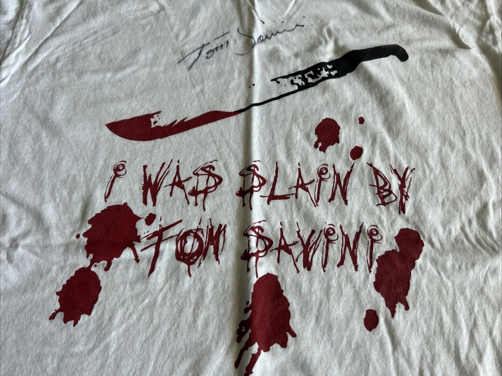 Tom Savini — I Was Slain By Tom Savini Autographed Signed White T-shirt Large, изображение 2