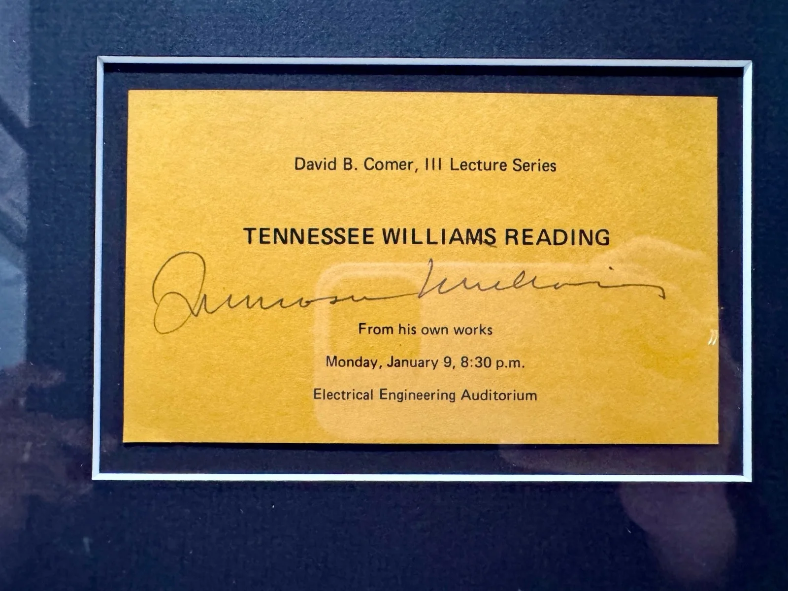 TENNESSEE WILLIAMS — Tennessee Williams Signed Reading Program With Framed Photo Literary Display, image 3
