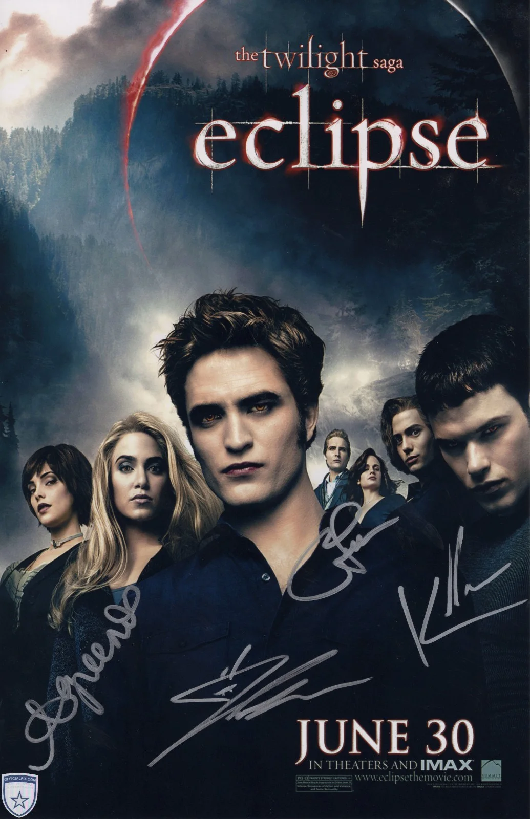 Kellan Lutz, Ashely Green, Peter Facinelli and Jackson Rathbone — Signed Twilight Eclipse 11x17 Lutz, Green, Facinelli, Rathbone Official Pix COA
