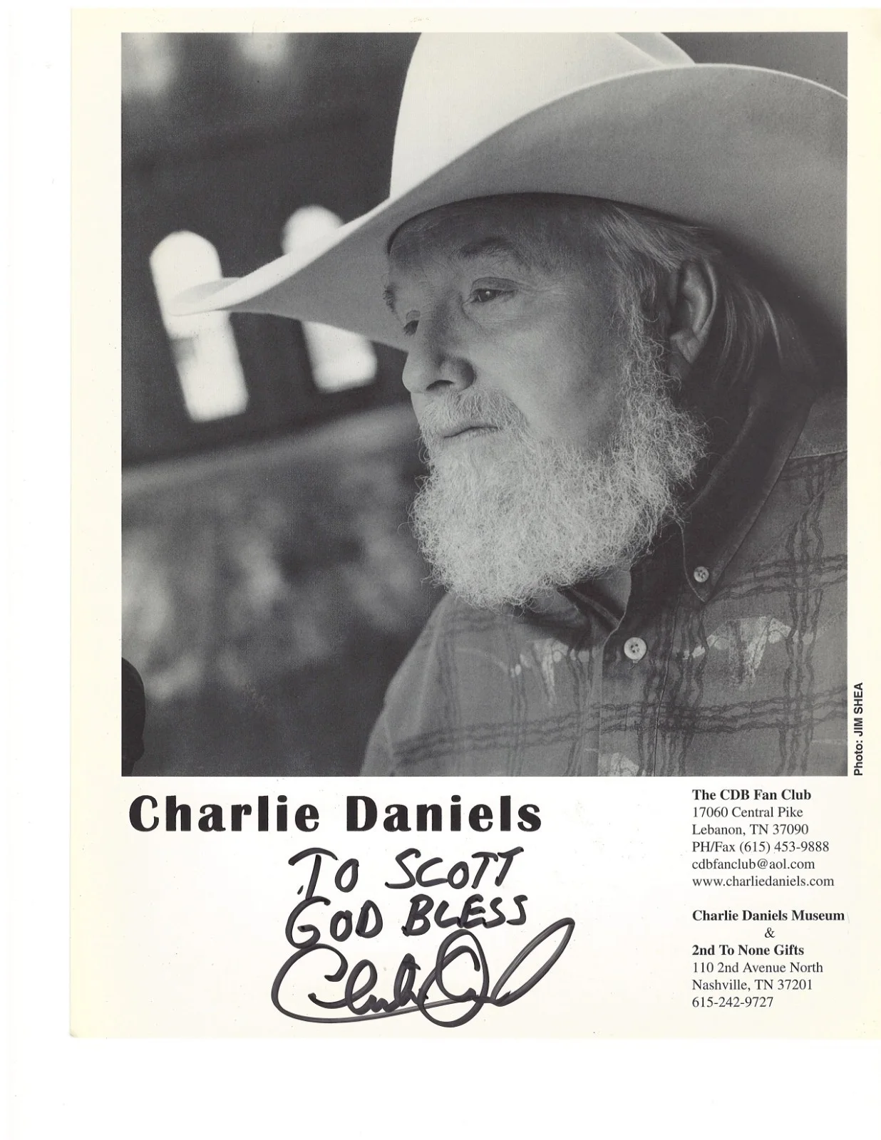 Charlie Daniels — Charlie Daniels Signed 8x10 BW Photo — Musician (The Devil Went Down)