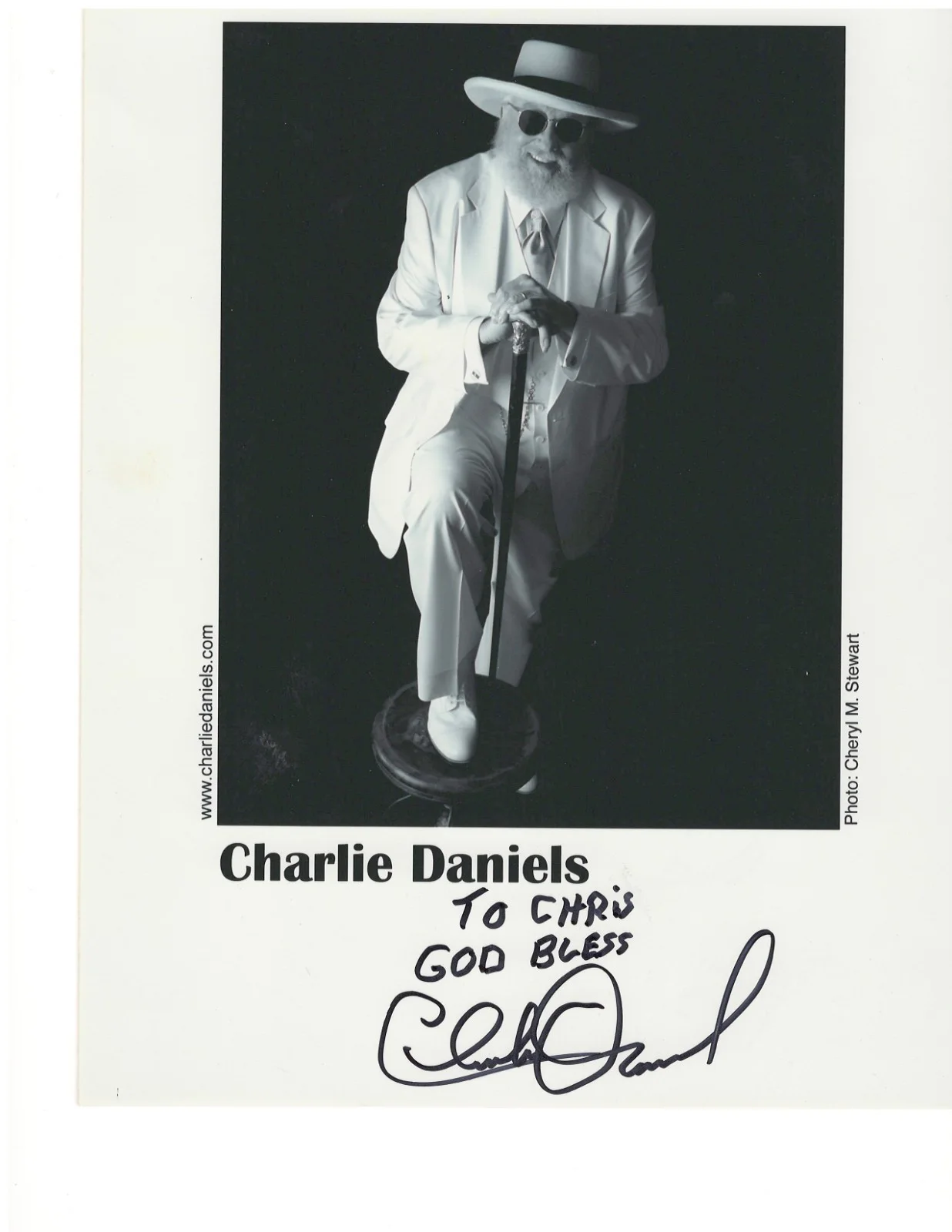 Charlie Daniels — Charlie Daniels Signed 8x10 BW Photo — Musician (The Devil Went Down)