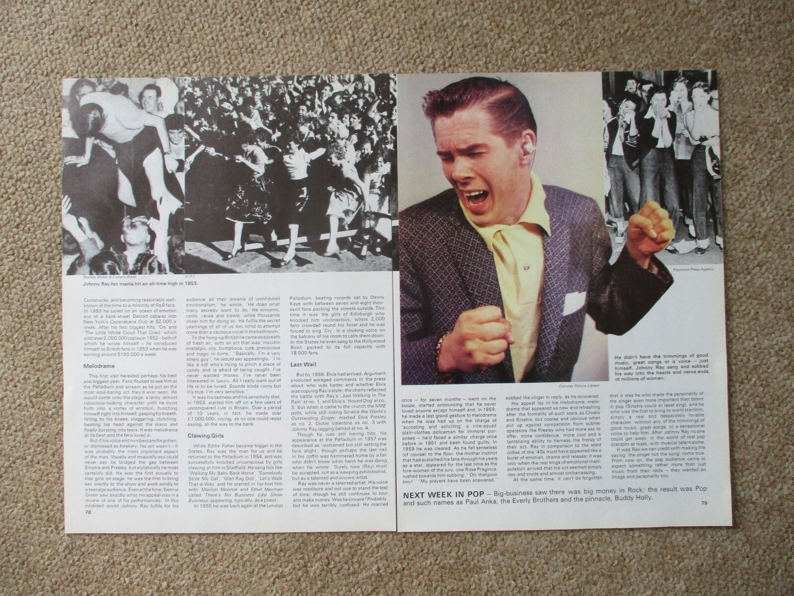 Johnnie Ray- 3 page magazine article with colour and B/W pics, image 2