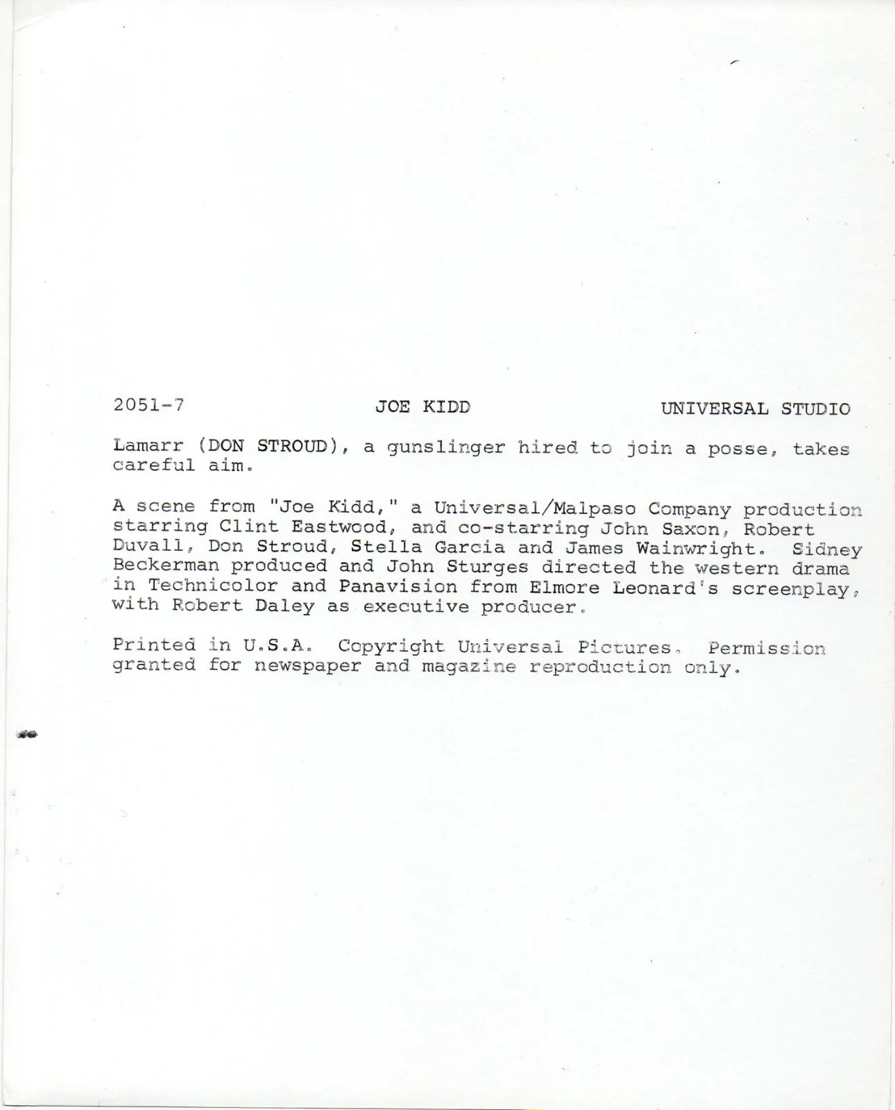 JOE KIDD 1972 DON STROUD - John Sturges Western Elmore Leonard PORTRAIT #7, image 2