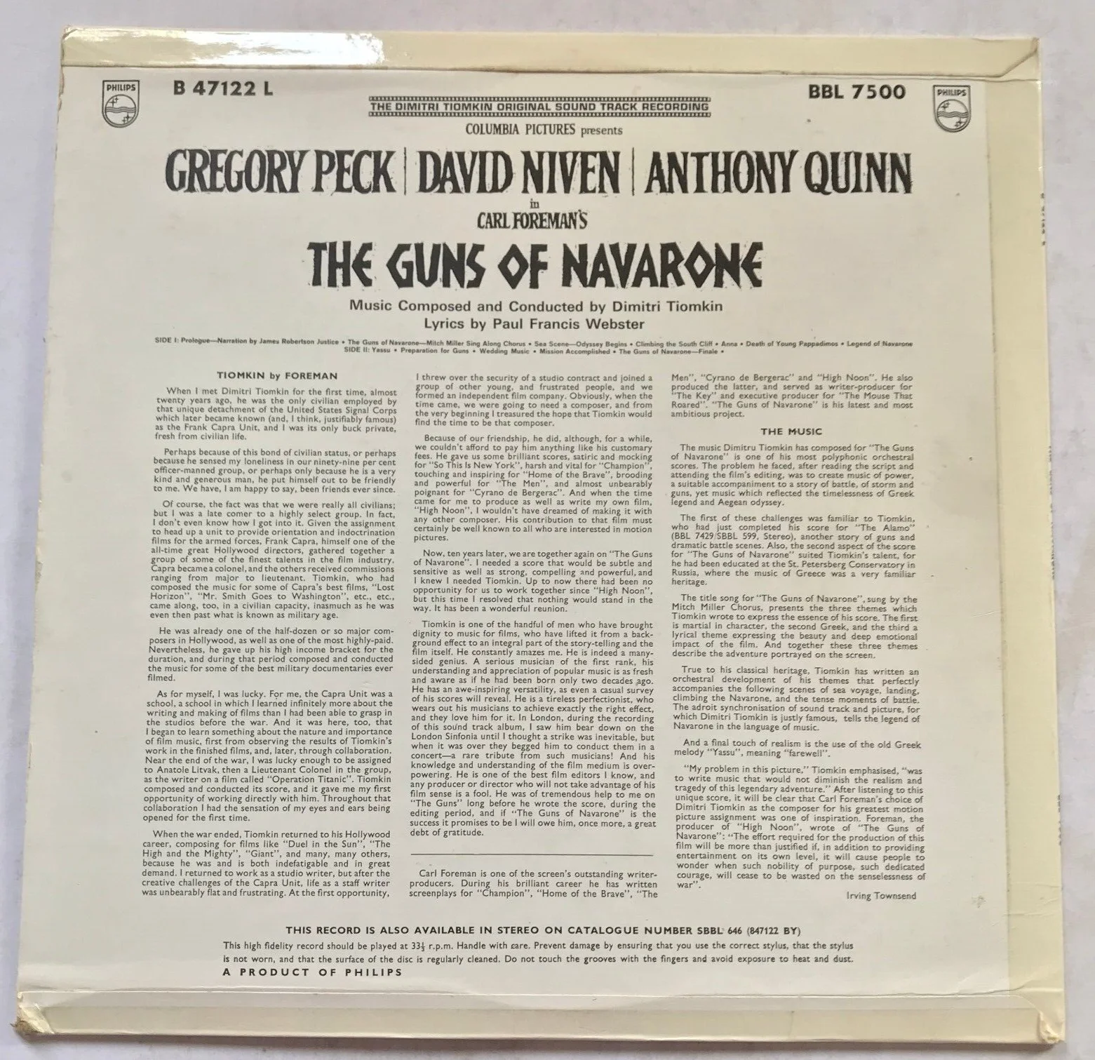 Guns of Navarone Soundtrack Vinyl LP + Souvenir Book Dimitri Tiomkin, изображение 3