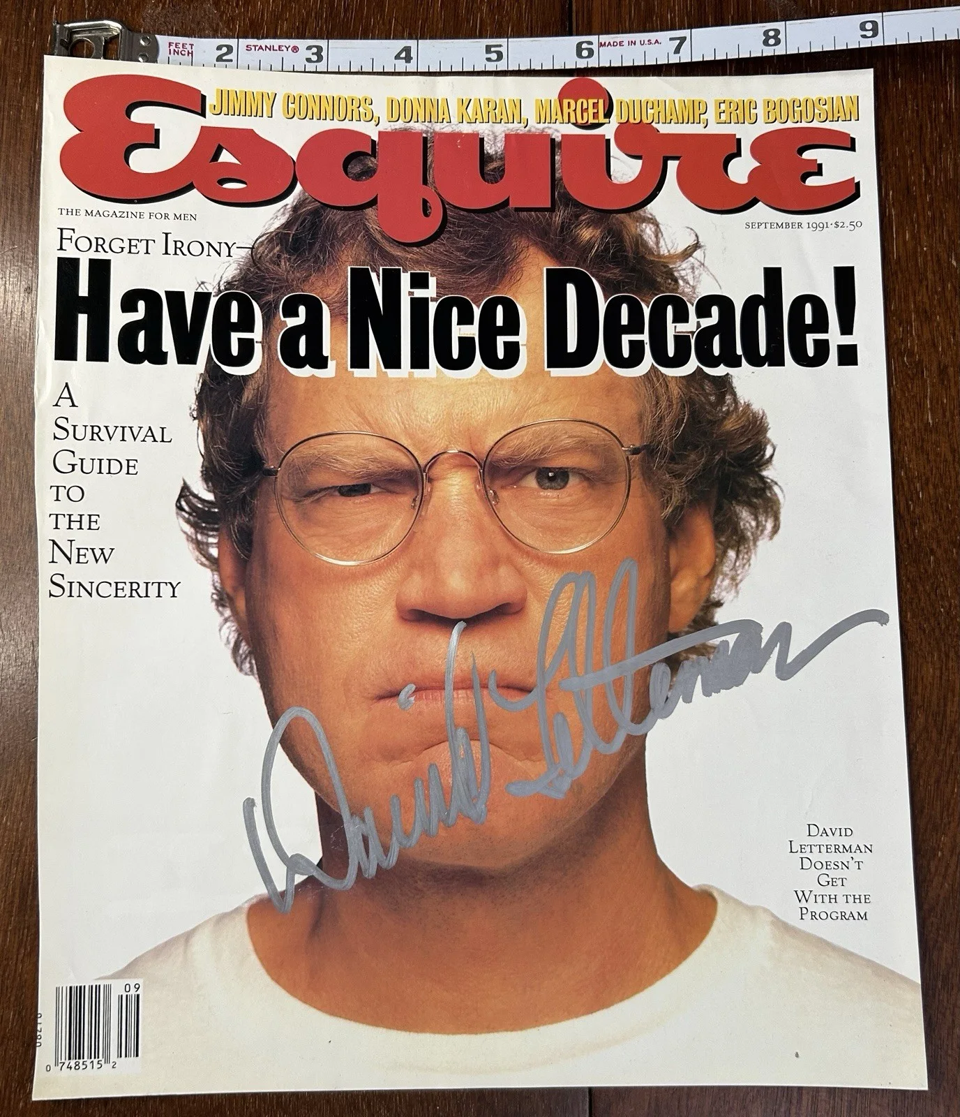David Letterman — David Letterman Autographed Esquire Magazine Cover Sept. 1991 Signed Late Night