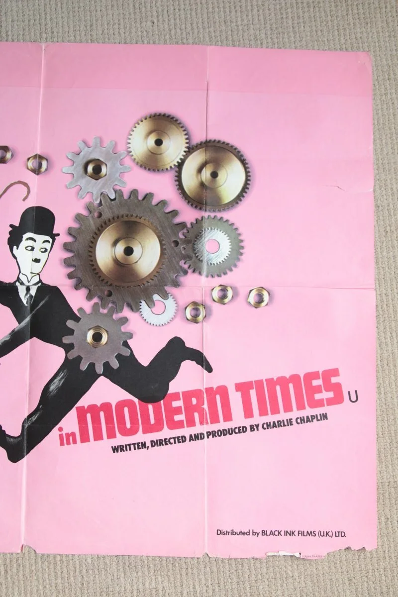 Vintage Modern Times Charlie Chaplin Black Ink Films PInk 1972 UK quad, изображение 3