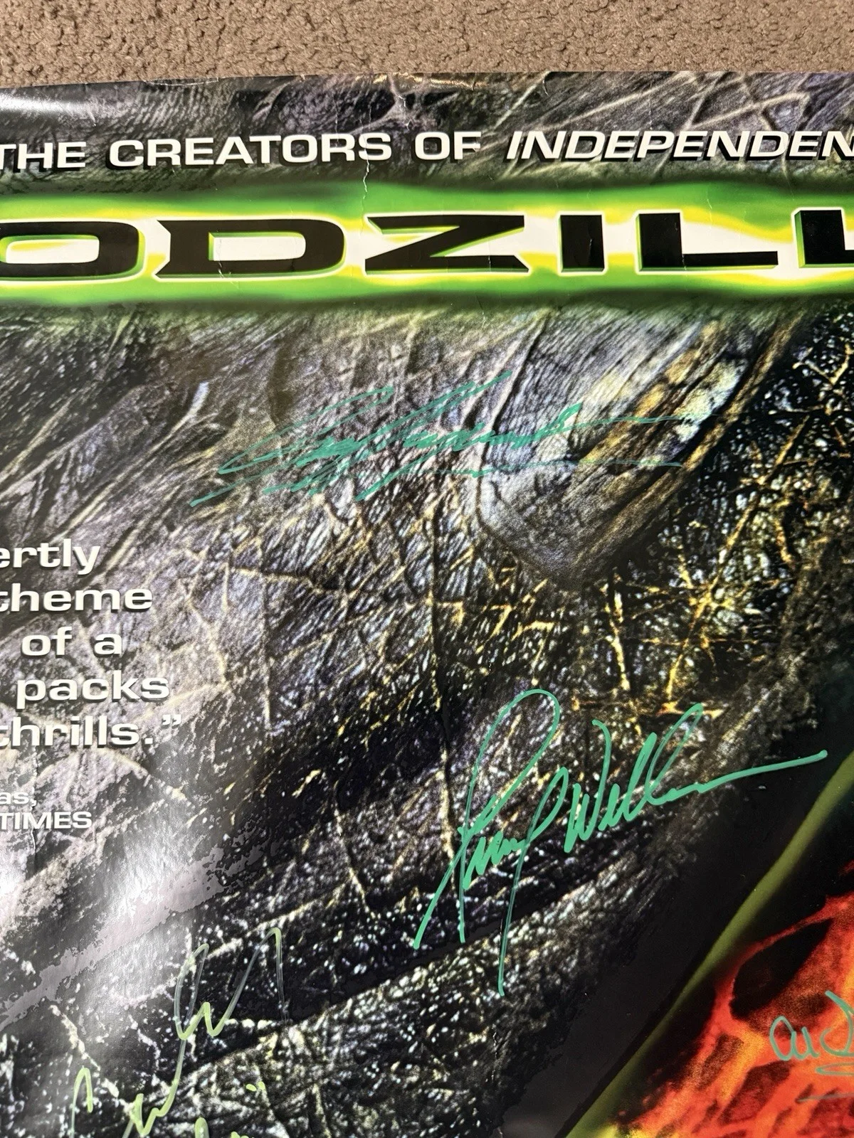 Godzilla (1998) Original Video Store Poster Signed By Cast And Crew, image 3