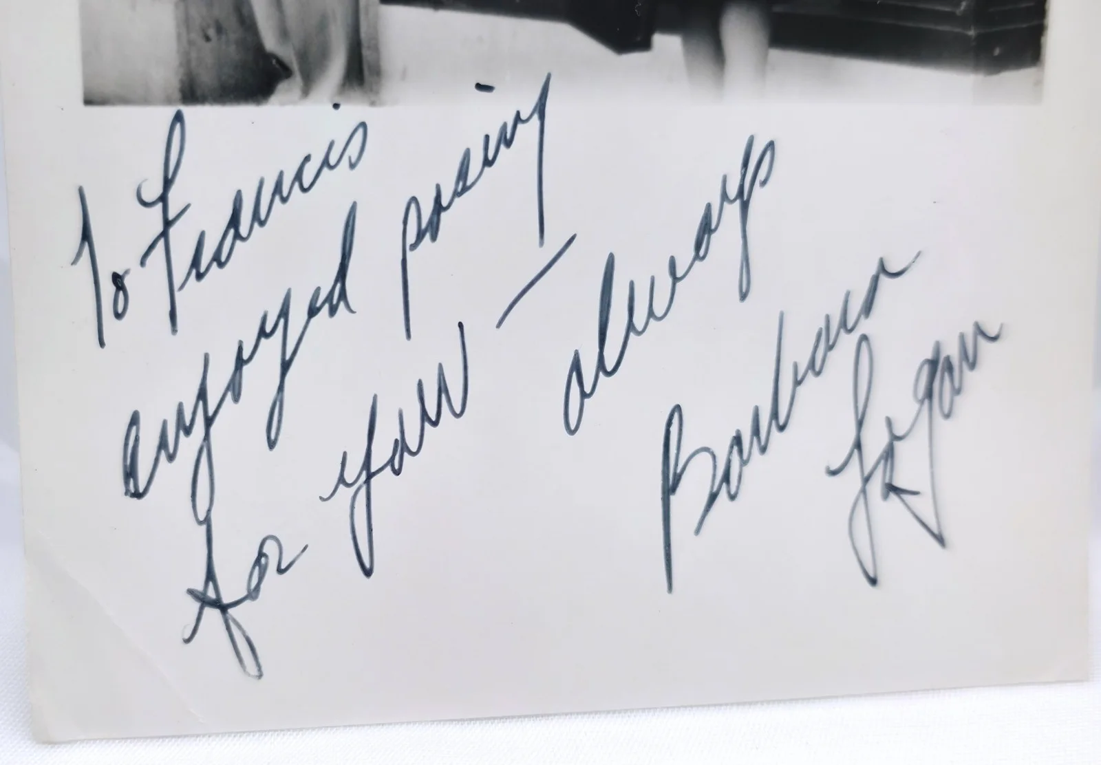Barbara Logan — Vintage 1950s B&W Hand Signed Candid Photo Autograph by Barbara Logan, image 2