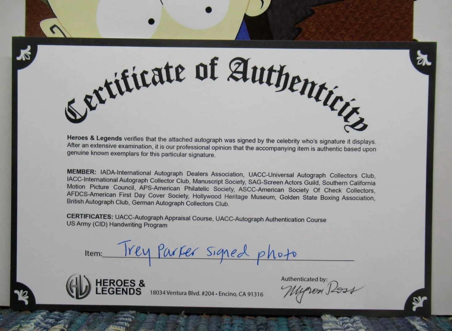 TREY PARKER — SOUTH PARK TREY PARKER TIMMY AUTOGRAPHED 8x10 PHOTO - W/COA, AND SLEEVE, изображение 5