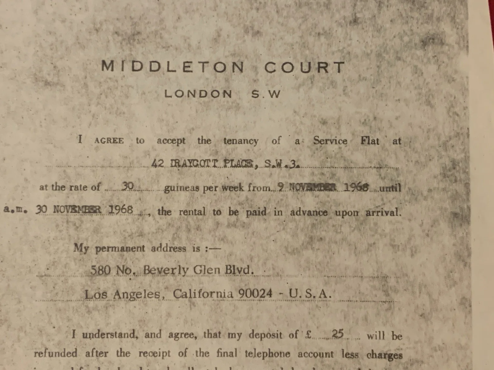 Vincent Price Estate Xerox Signature On London Rental Agreement! 17L, изображение 2