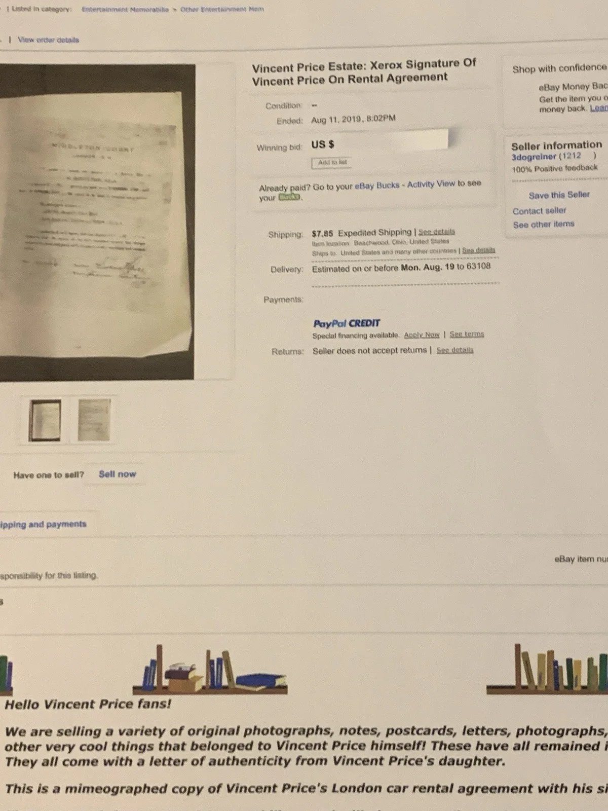 Vincent Price Estate Xerox Signature On London Rental Agreement! 17L, изображение 4
