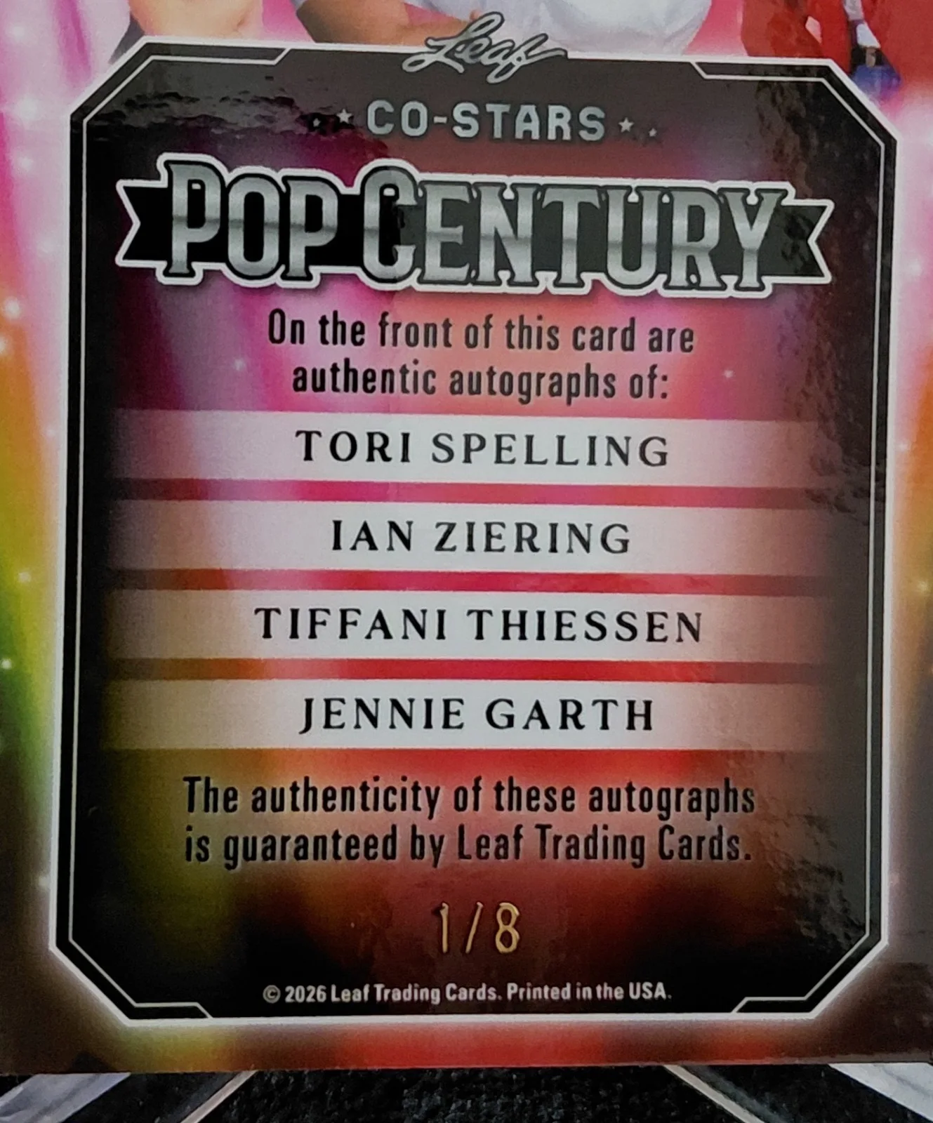Tori Spelling, Ian Ziering, Tiffani Thiessen, Jennie Garrh — 2026 POP CENTURY. SPELLING, ZIERING, THIESSEN, GARTH AUTOGRAPH. CO-STARS. 1/8., image 3
