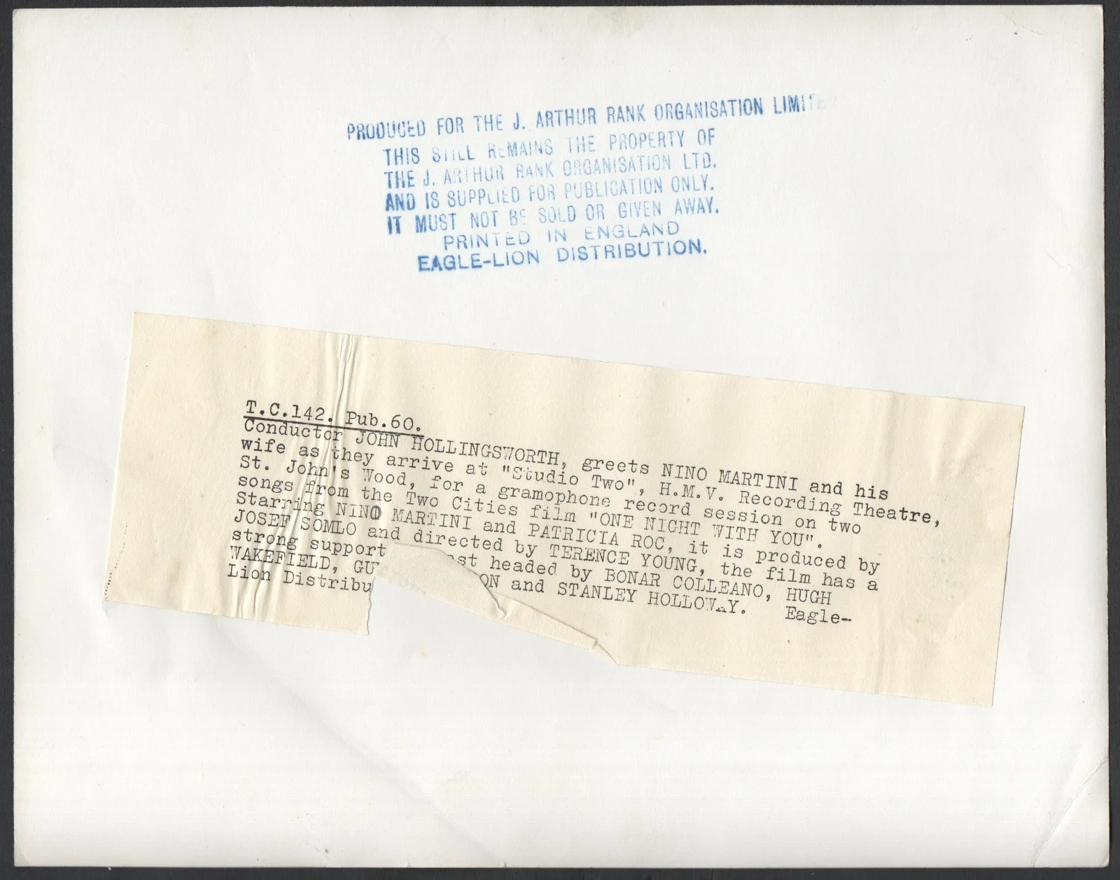 ONE NIGHT WITH YOU 1948 John Hollingsworth, Nino Martini STILL #PUB60, image 2