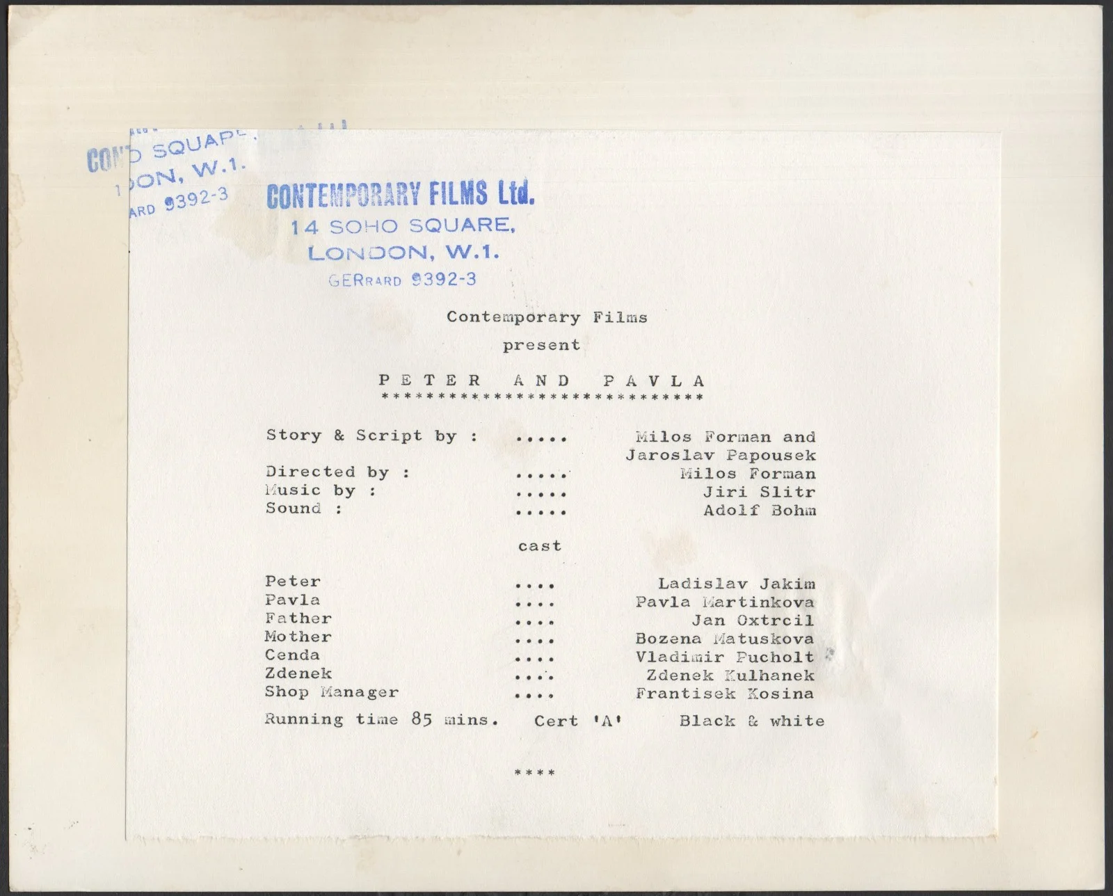 PETER AND PAVLA 1964 Ladislav Jakim, Pavla Martinkova Milos Forman 10x8 STILL, изображение 2