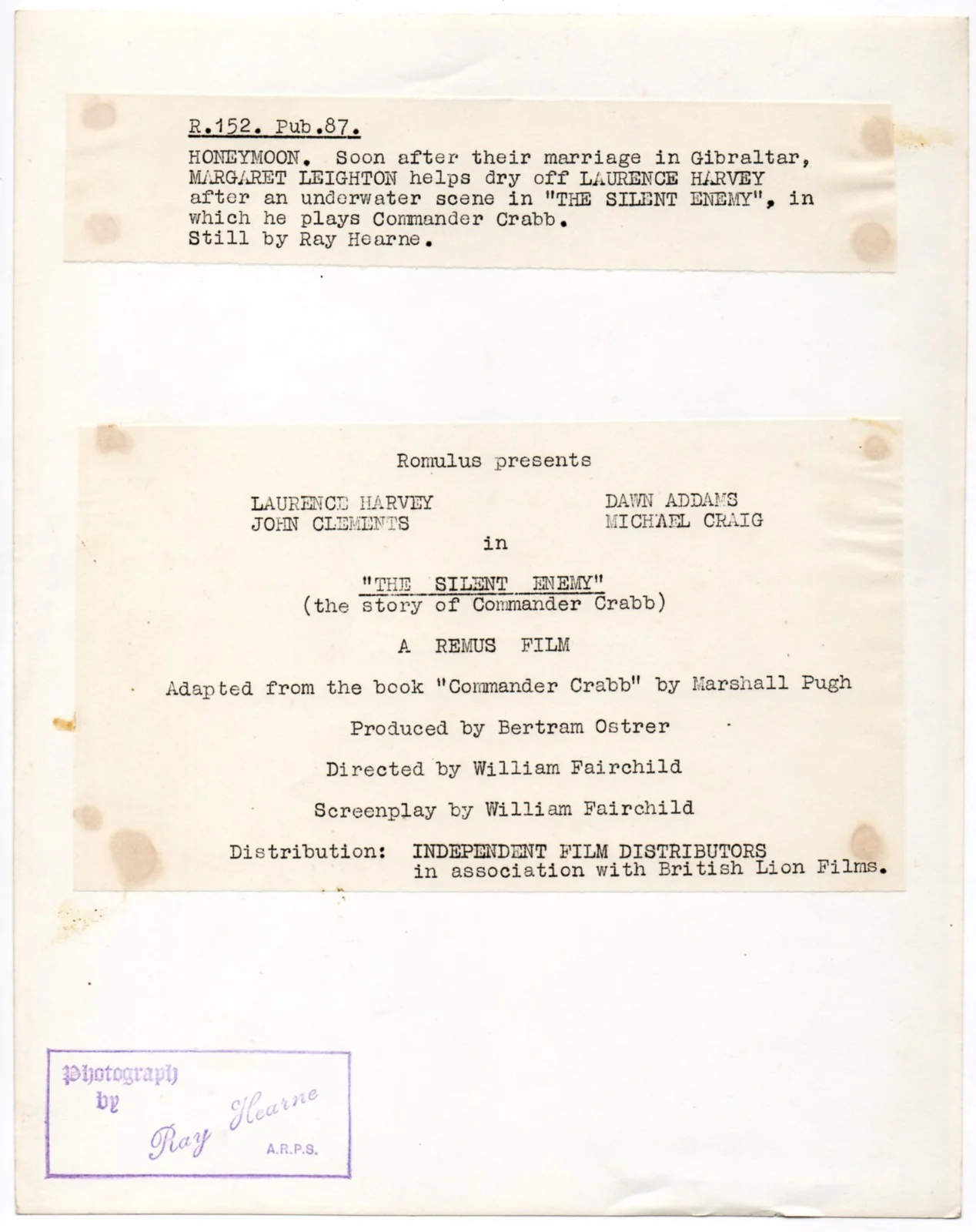 SILENT ENEMY 1958 Laurence Harvey, Margaret Leighton 10x8 STILL #PUB87, изображение 2