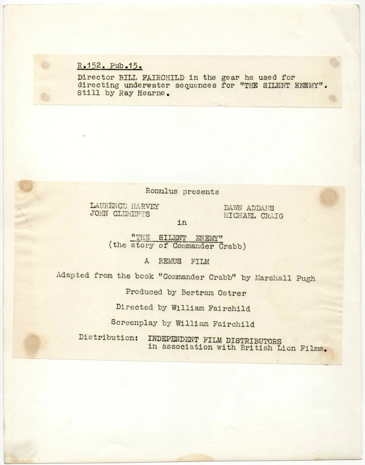 SILENT ENEMY 1958 William Fairchild PORTRAIT #PUB15, image 2