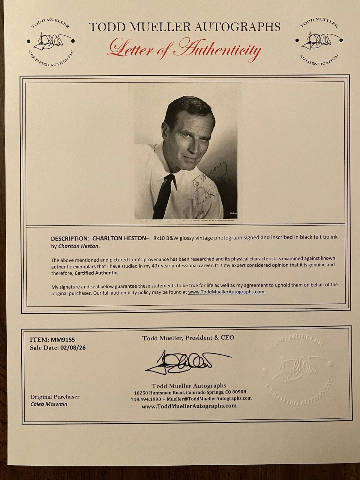Charlton Heston — Charlton Heston Signed Autographed Photo With COA Planet Of The Apes Diamond Hea, изображение 4