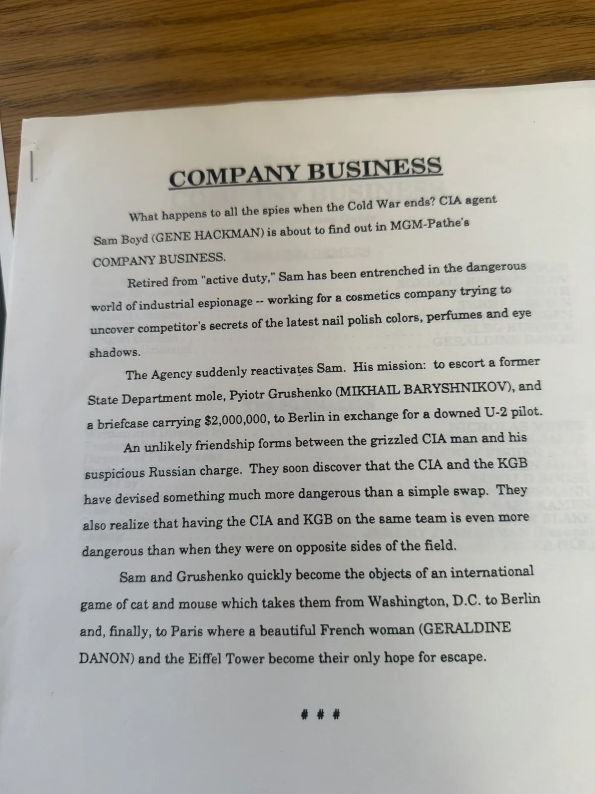 RARE “Company Business” Gene Hackman 1991 Press Kit With Photos and slides, изображение 5