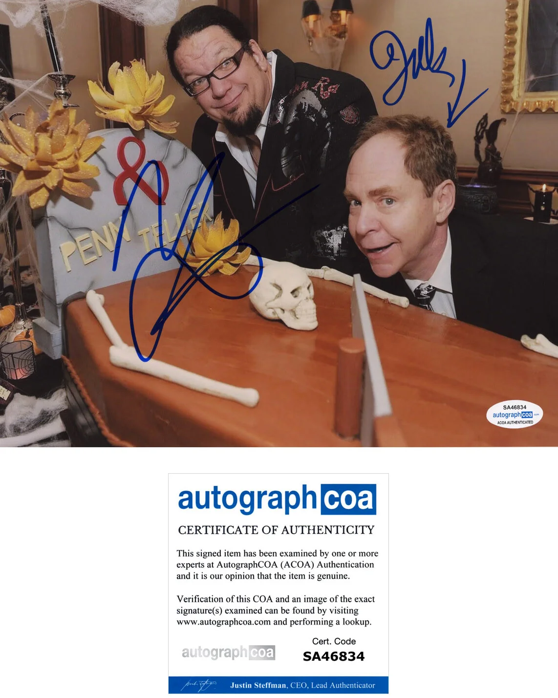 PENN & TELLER — Penn & Teller signed Autographed 8x10 Photo b Jilette FOOL US Magicians ACOA COA