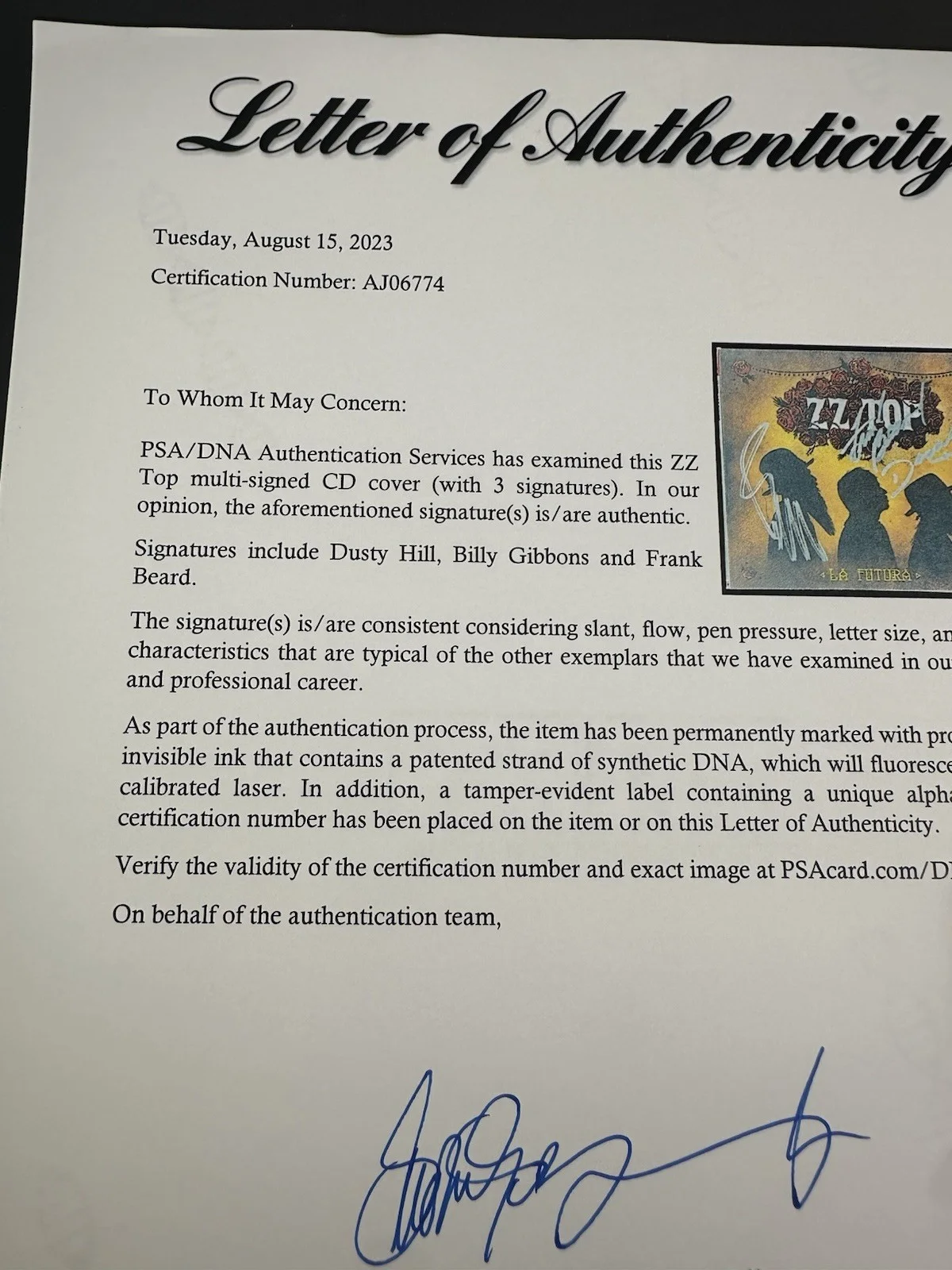 ZZ TOP Billy Gibbons Dusty Hill Beard Autographed CD JSA ALL 3 MEMBERS, image 5