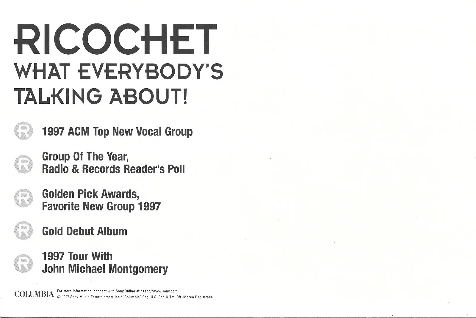 Ricochet band REAL hand SIGNED 6x9" CMA 1997 Promo Photo COA Autographed, изображение 2