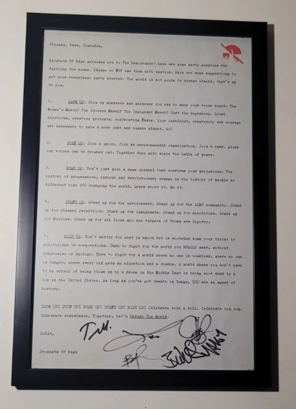 Prophets of Rage Signed Resistance Letter + Shepard Fairey Poster Deluxe, изображение 3