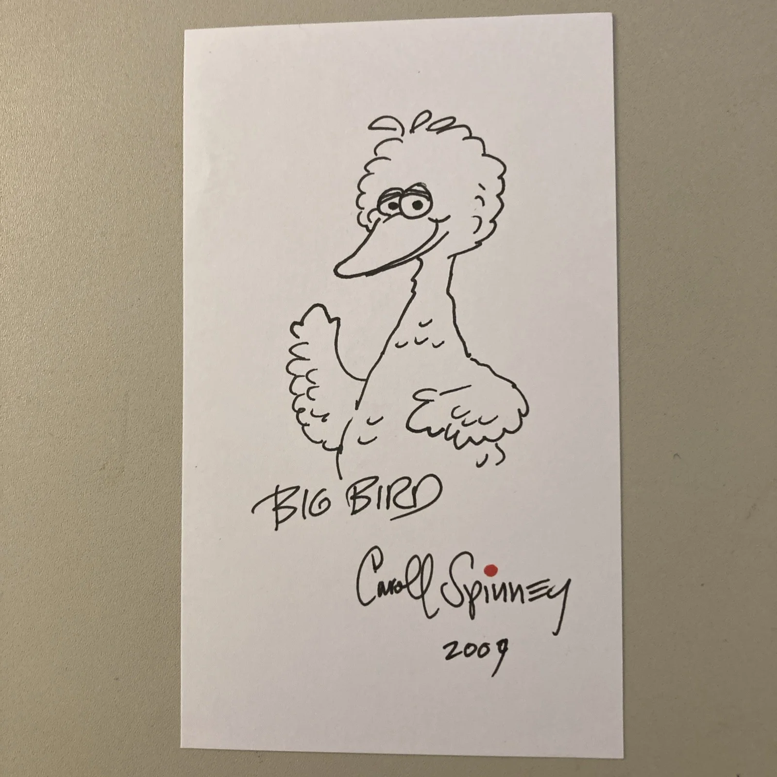Carroll Spinney 1933-2019 handsigned 3x 5 sketch of “Big Bird “and signed by him, изображение 2