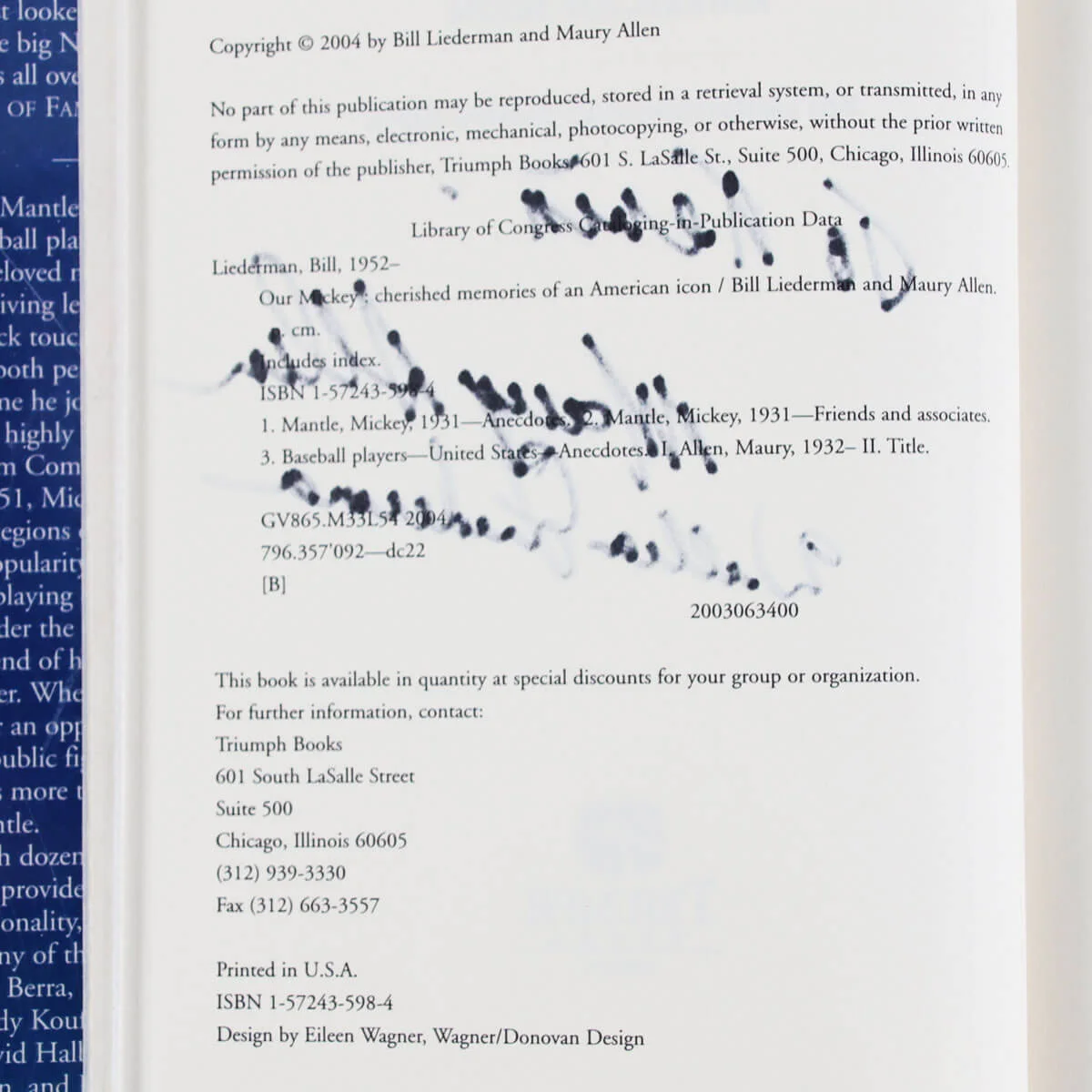 Bill Liederman & Maury Allen Signed Book Our Mickey - COA, image 4