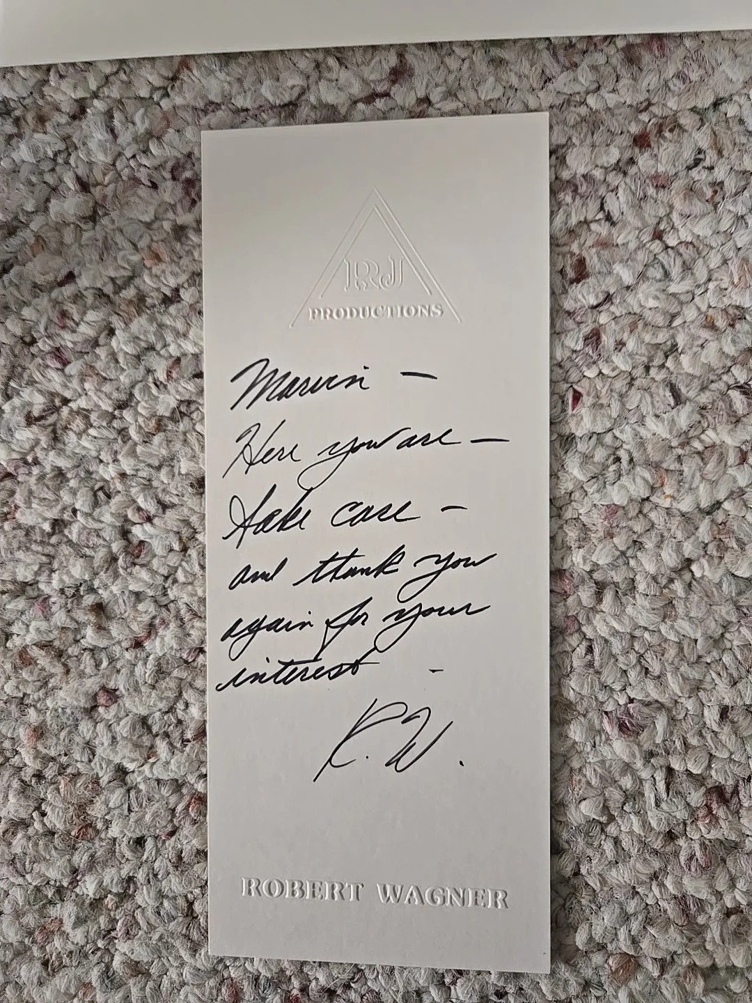 robert wagner — Robert Wagner ' Hart To Hart ' Signed Note On R.J. Productions Stationary!..., изображение 2