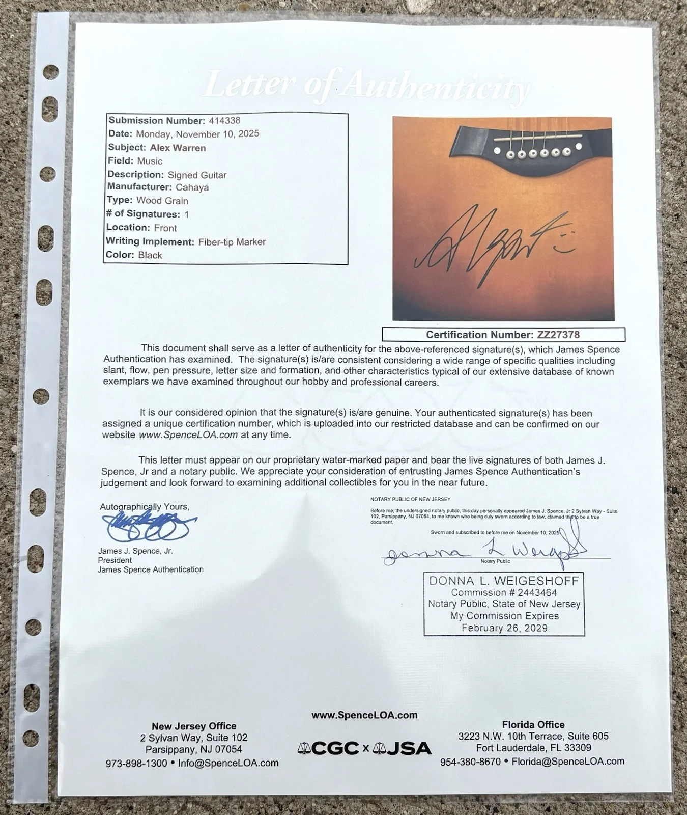 ALEX WARREN SIGNED Acoustic Guitar JSA LETTER OF AUTHENTICITY Ordinary B, изображение 5