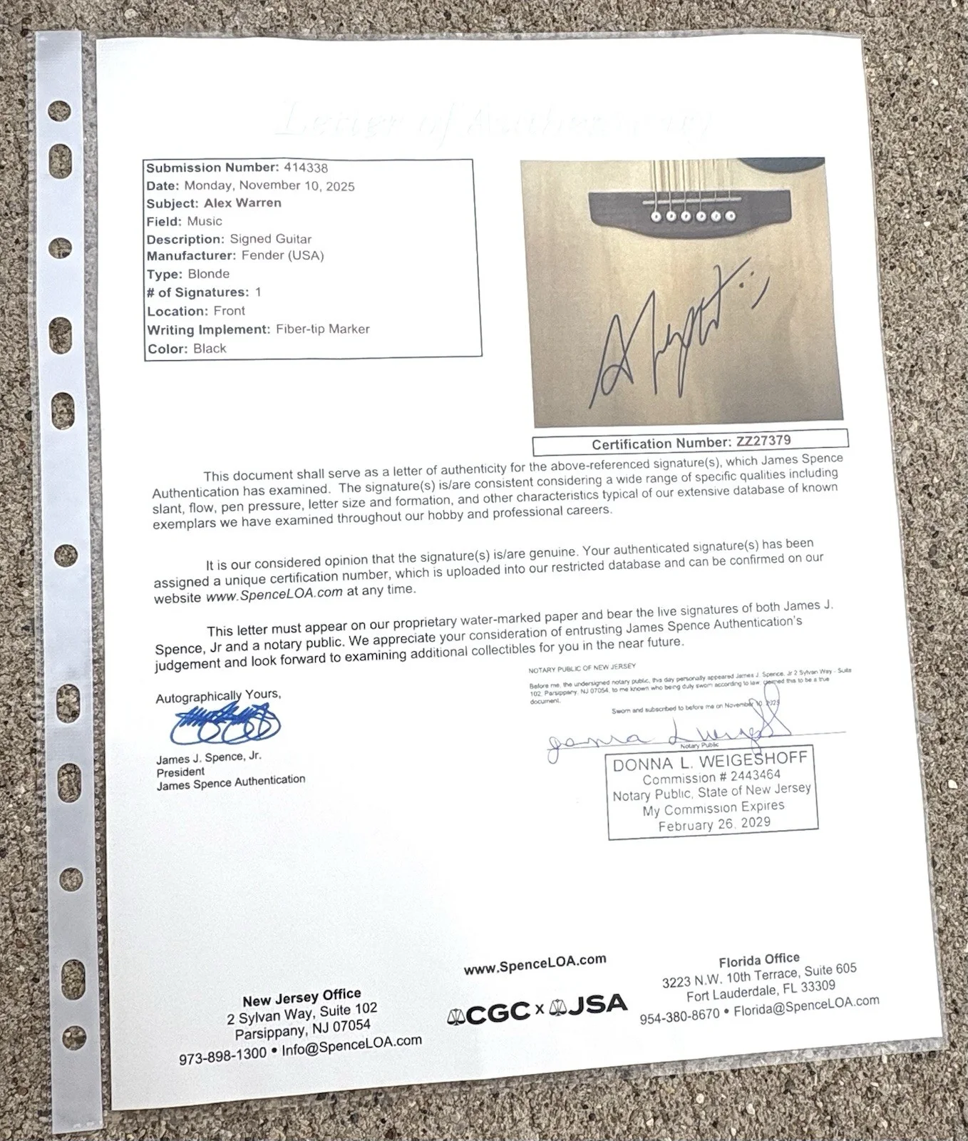 ALEX WARREN SIGNED Fender Acoustic Guitar JSA LETTER OF AUTHENTICITY Ordinary B, image 5
