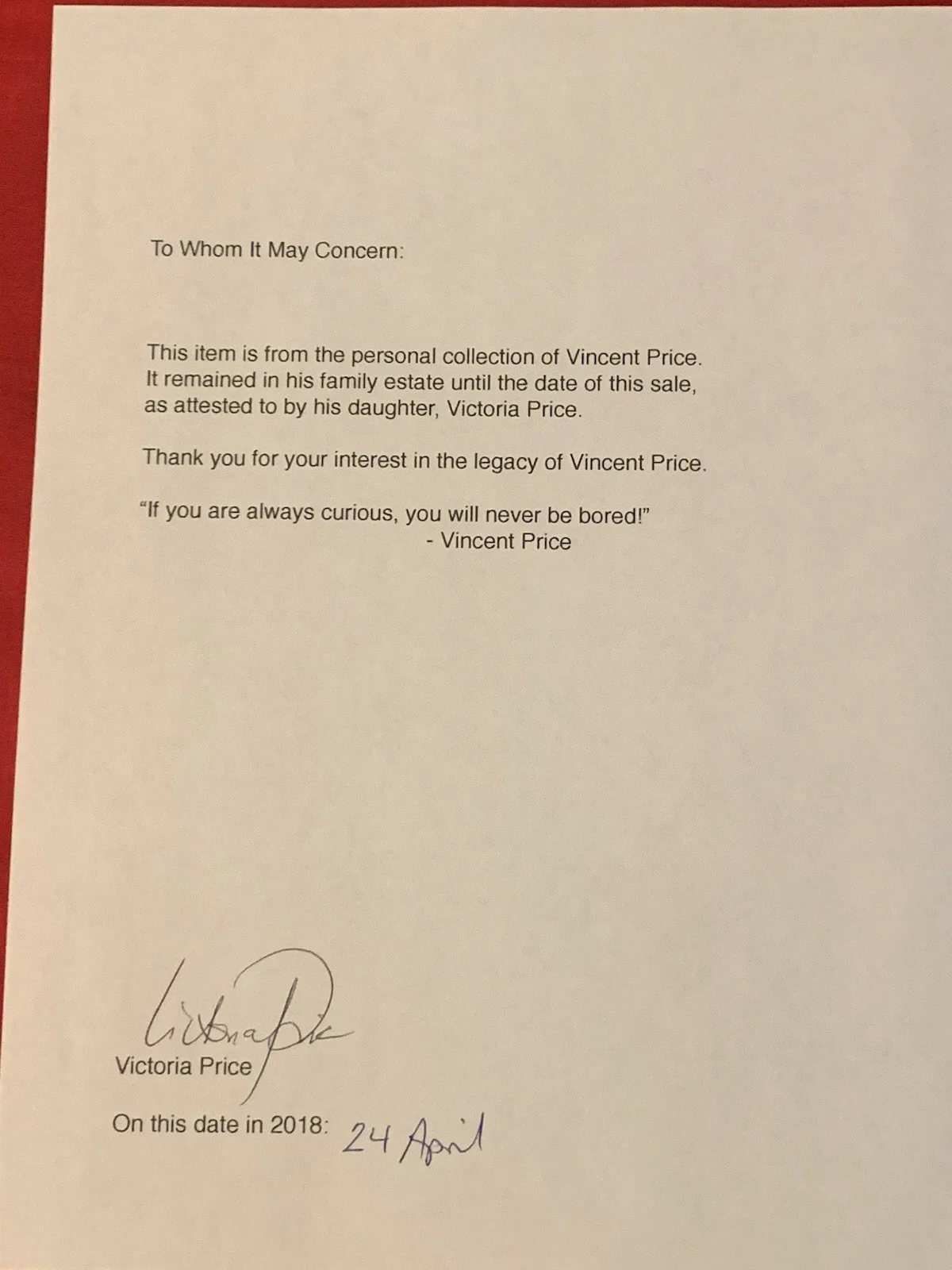 Marge Champion — Vincent Price Estate Letter From Dancer & Disney Star Marge Champion! 15e, изображение 3