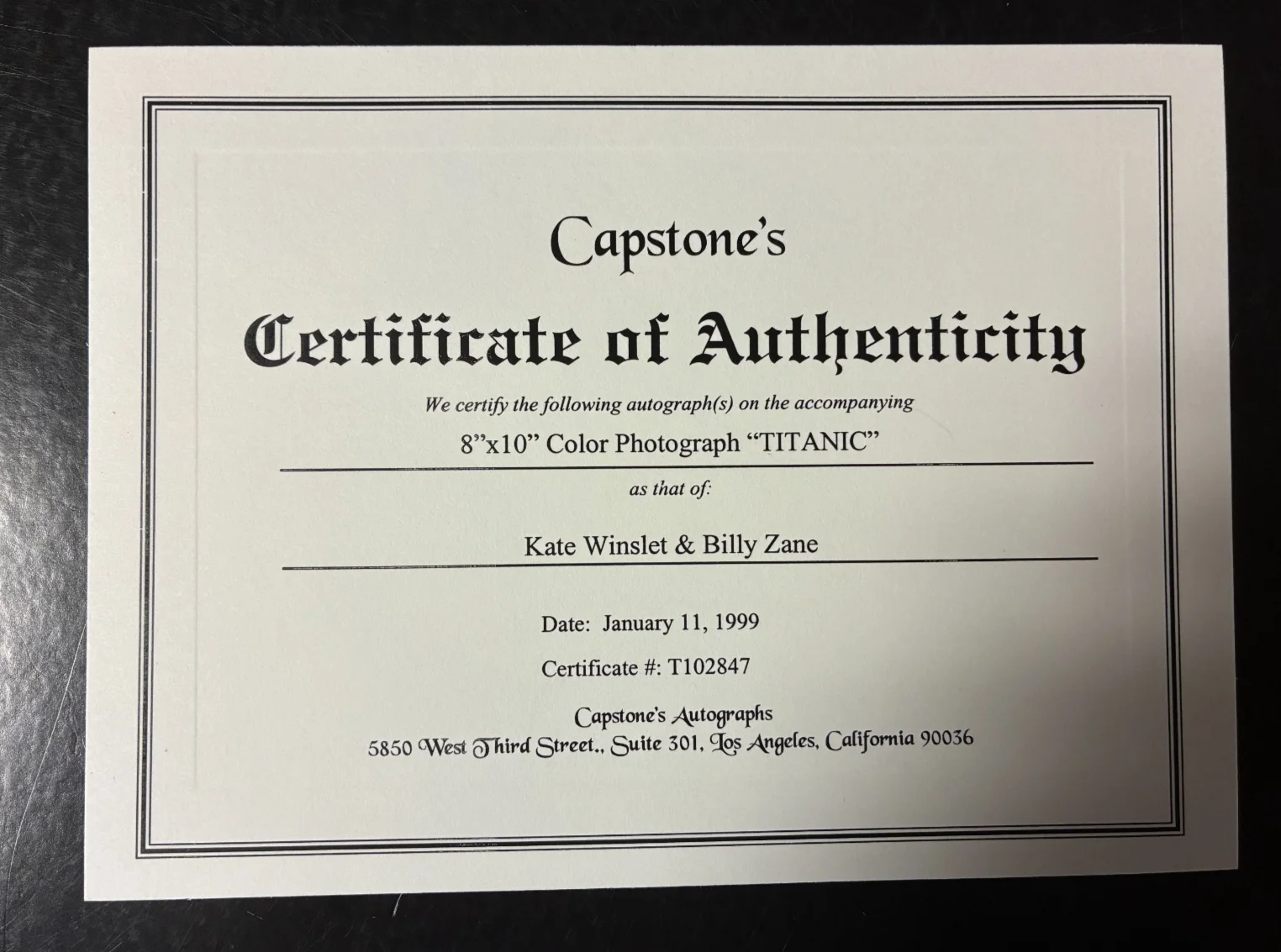 Winslet, Zane — Kate Winslet & Billy Zane Titanic Signed Autographed 8 x 10 – 1999 Capstone COA, изображение 5
