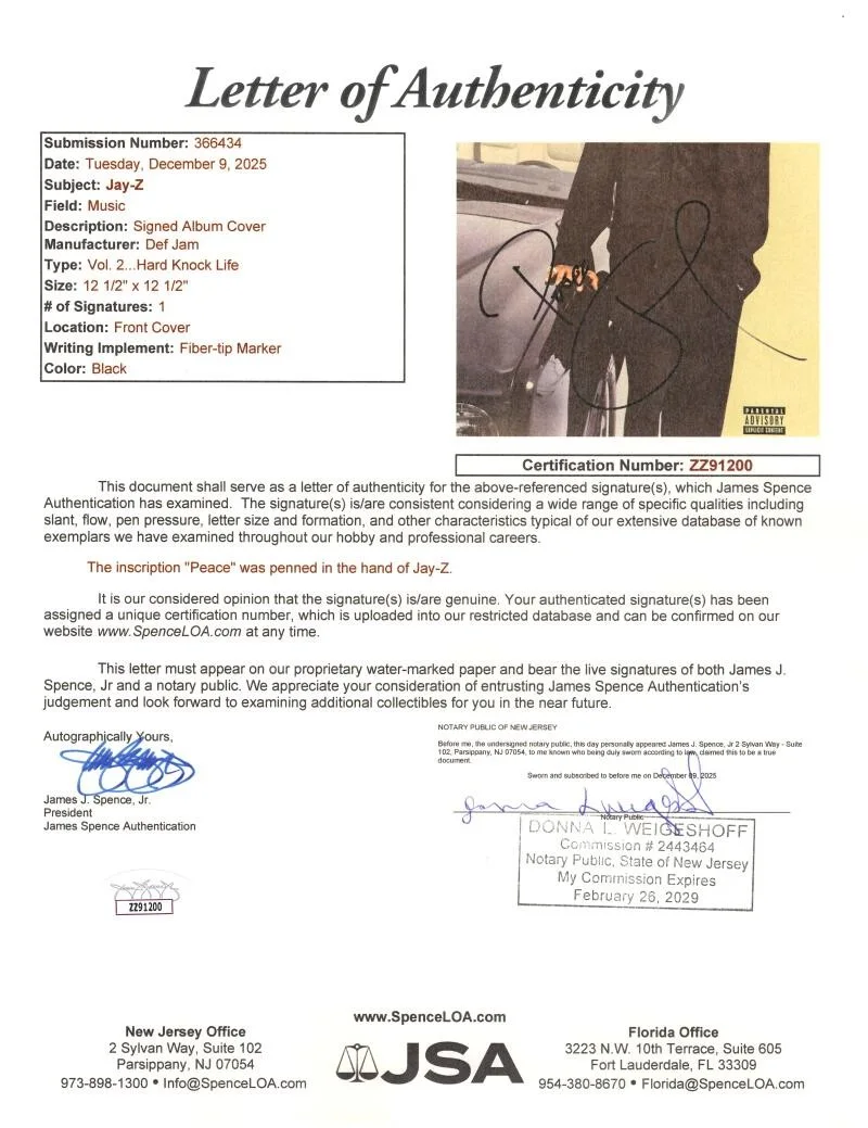 Jay-Z — Jay-Z Sean Carter Signed Autograph Album Vinyl Record Hard Knock Life w/ JSA COA, изображение 4