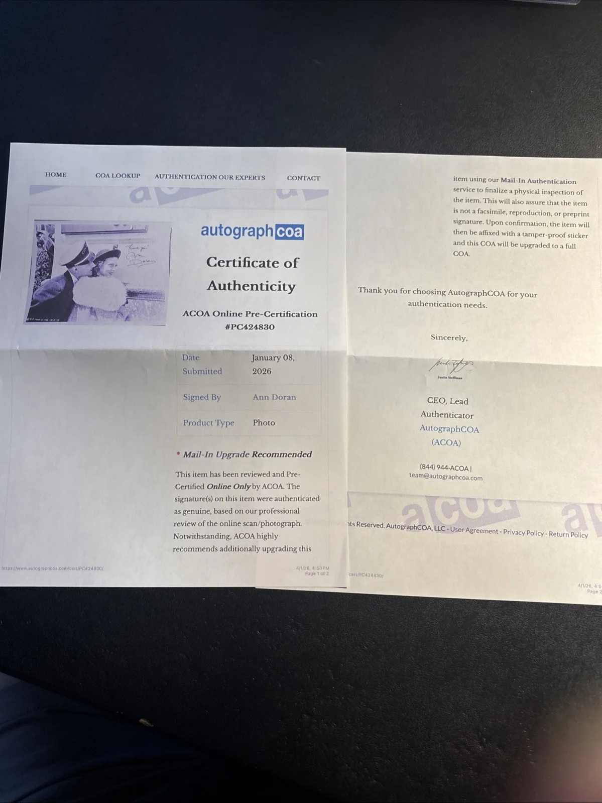 Ann Doran — Ann Doran Signed Photo Autograph ACOA Classic Hollywood Actress Vintage B&W, изображение 4