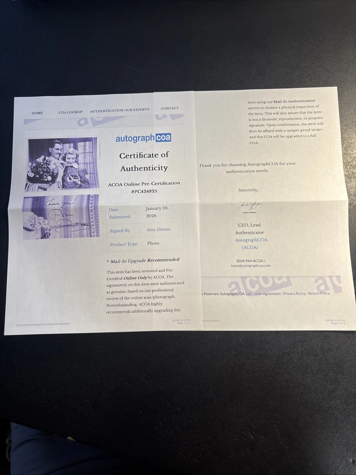 Ann Doran — Ann Doran Signed Photo Autograph ACOA Classic Hollywood Actress Vintage B&W, изображение 3