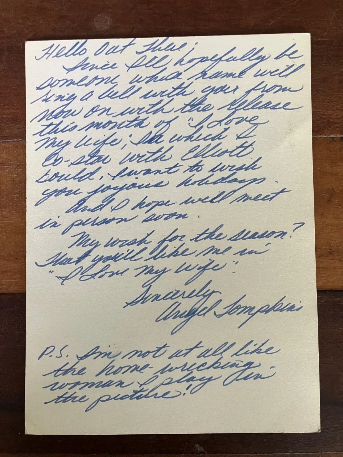 Angel Thompkins Autograph Promo 5 x 7" Photo w/ Handwritten Letter on back! 1970, изображение 2