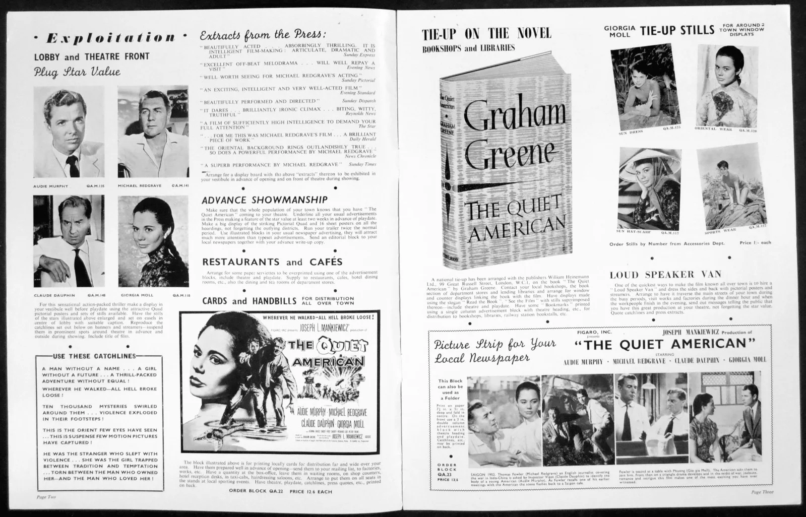 QUIET AMERICAN 1958 Audie Murphy, Michael Redgrave, Claude Dauphin CAMPAIGN BOOK, image 2