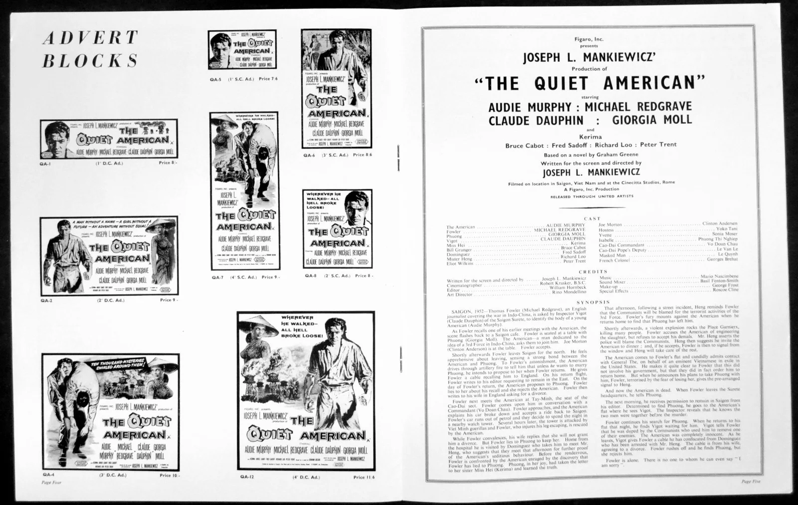 QUIET AMERICAN 1958 Audie Murphy, Michael Redgrave, Claude Dauphin CAMPAIGN BOOK, image 3