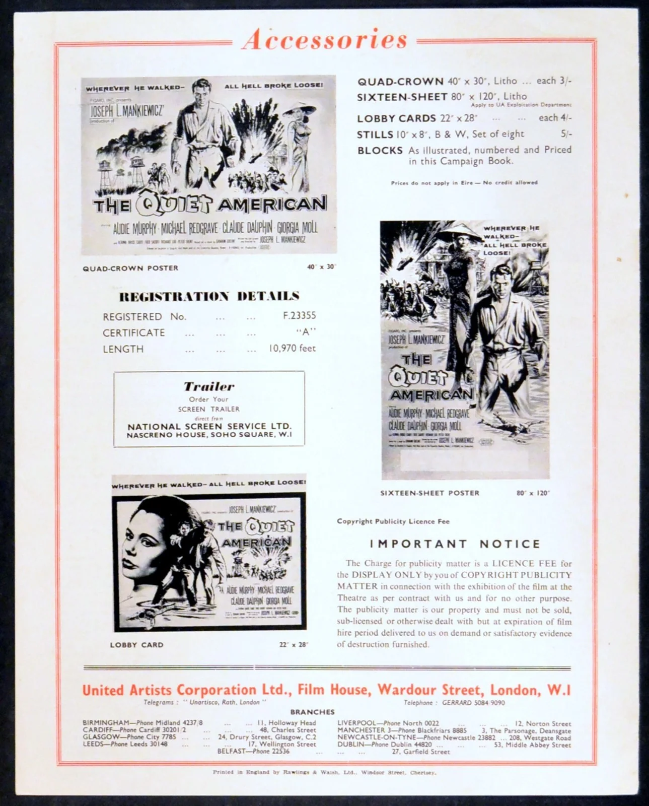QUIET AMERICAN 1958 Audie Murphy, Michael Redgrave, Claude Dauphin CAMPAIGN BOOK, image 5