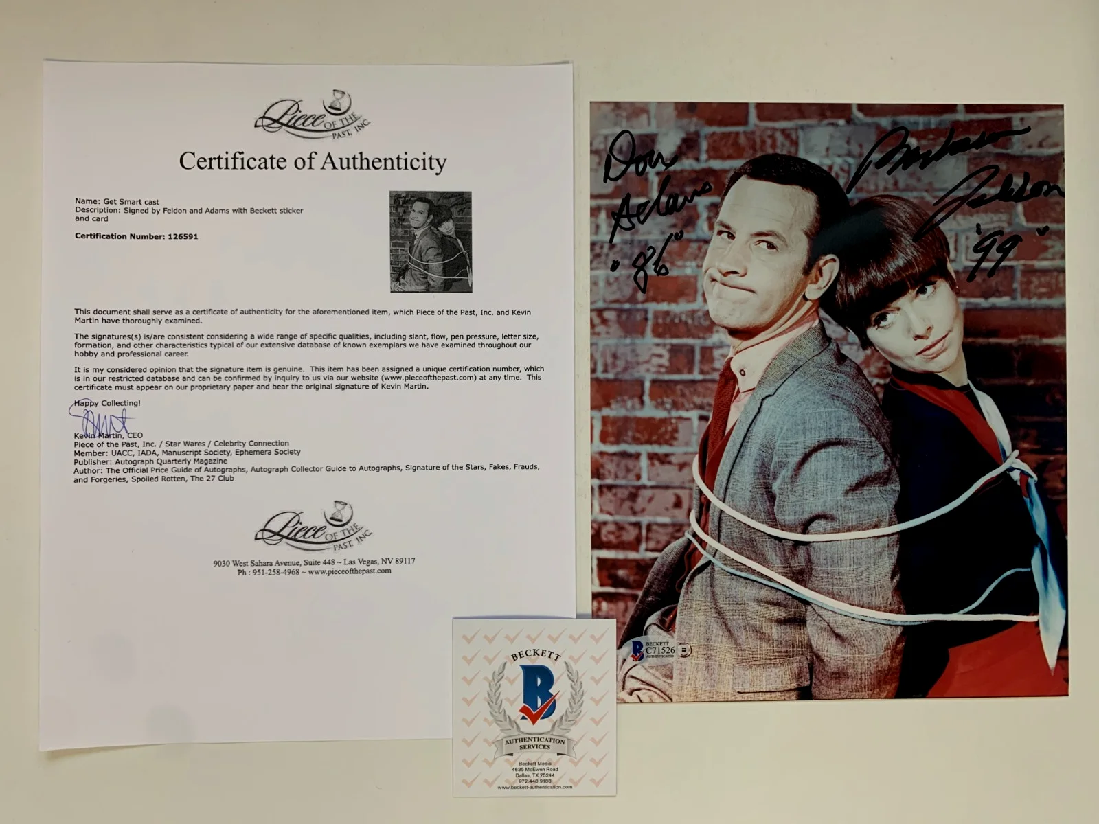 Don Adams, Barbara Feldon — DON ADAMS & BARBARA FELDON signed GET SMART photo, with 2 COAs Becket, 8x10, image 2