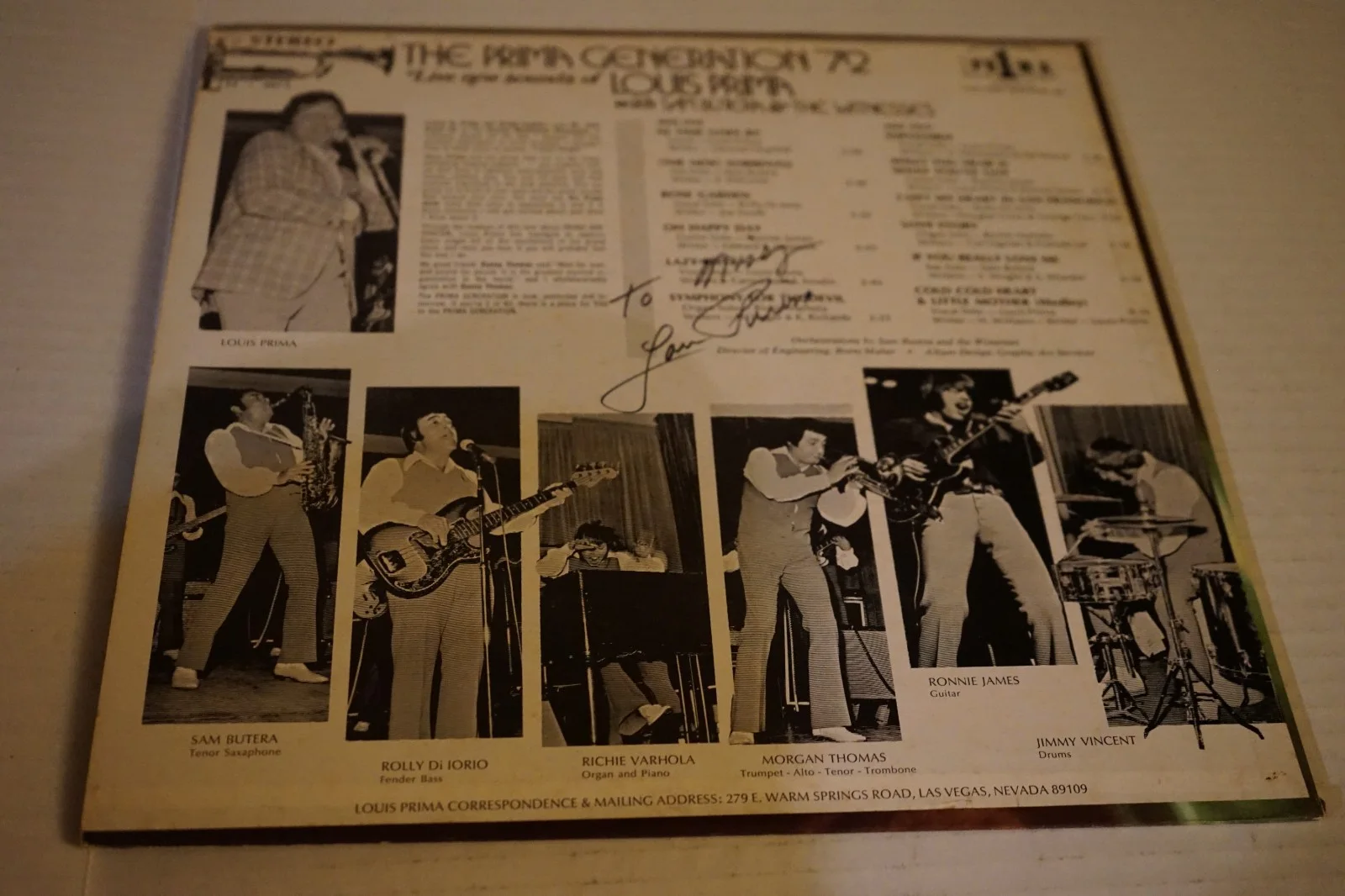 Prima Generation '72 Louis Prima Sam Butera Autographed Lp Record, image 2