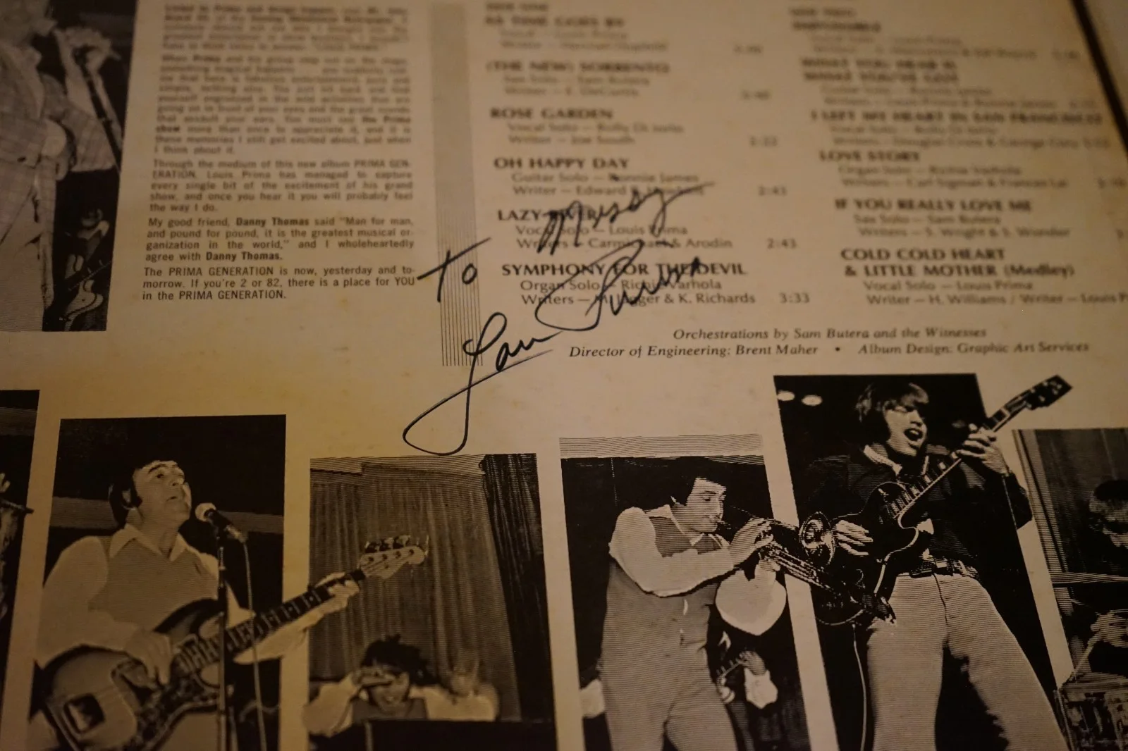 Prima Generation '72 Louis Prima Sam Butera Autographed Lp Record, image 3